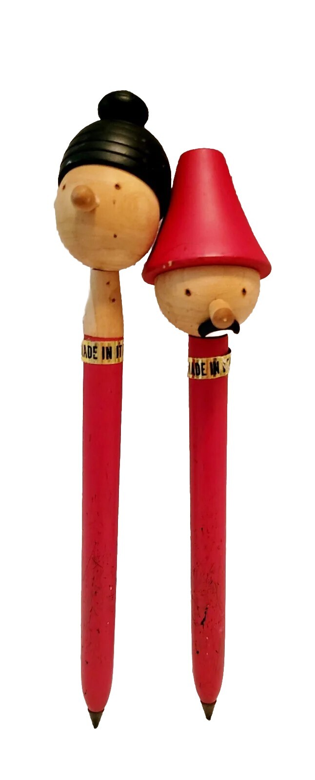 Vintage Wooden Pens Made In Italy Man & Women Red Collectible pens *do not write