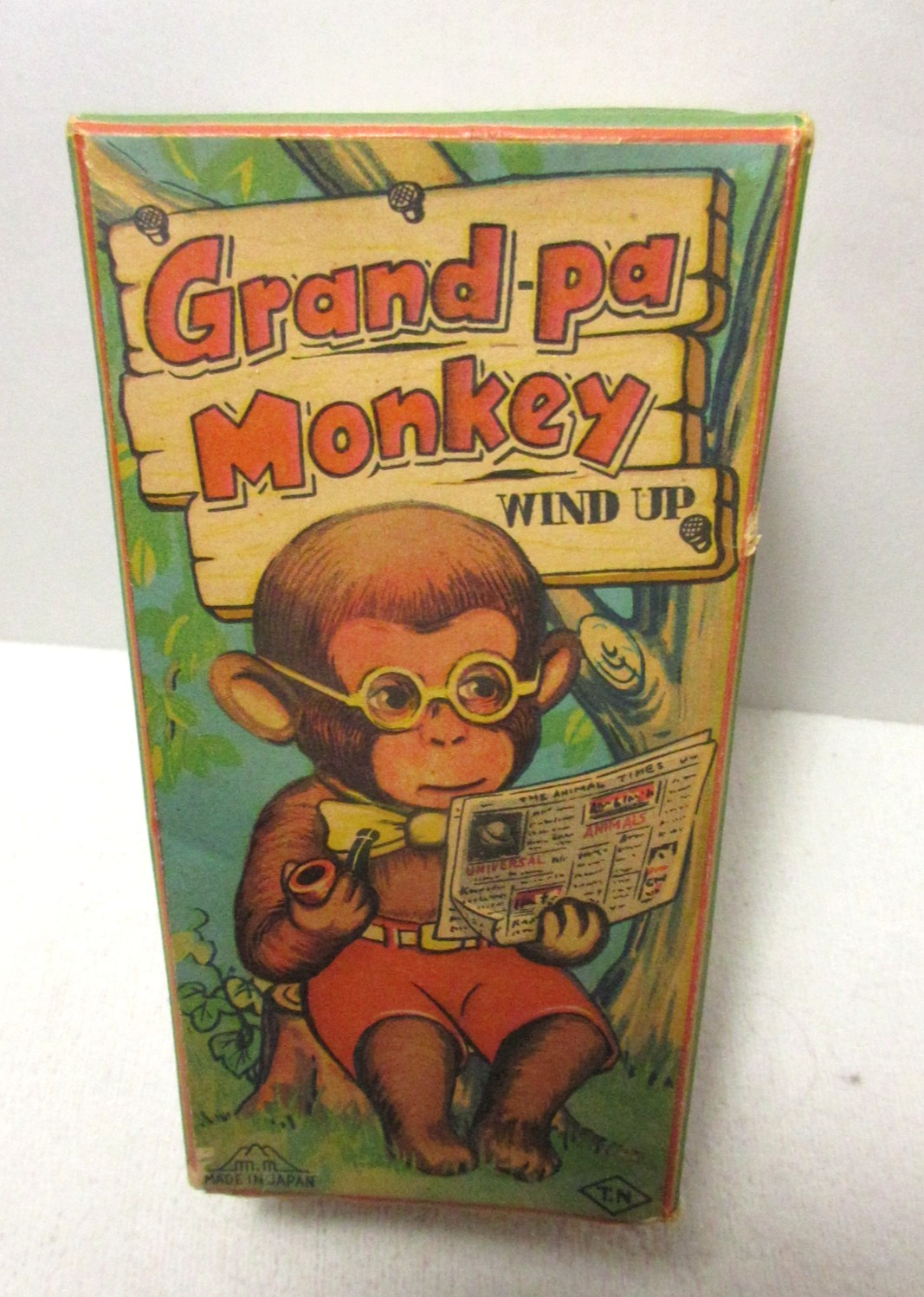 BOX ONLY ~ 1950’s TN ( TOYS NOMURA ) JAPAN ~ GRAND PA MONKEY WIND UP ~ READING