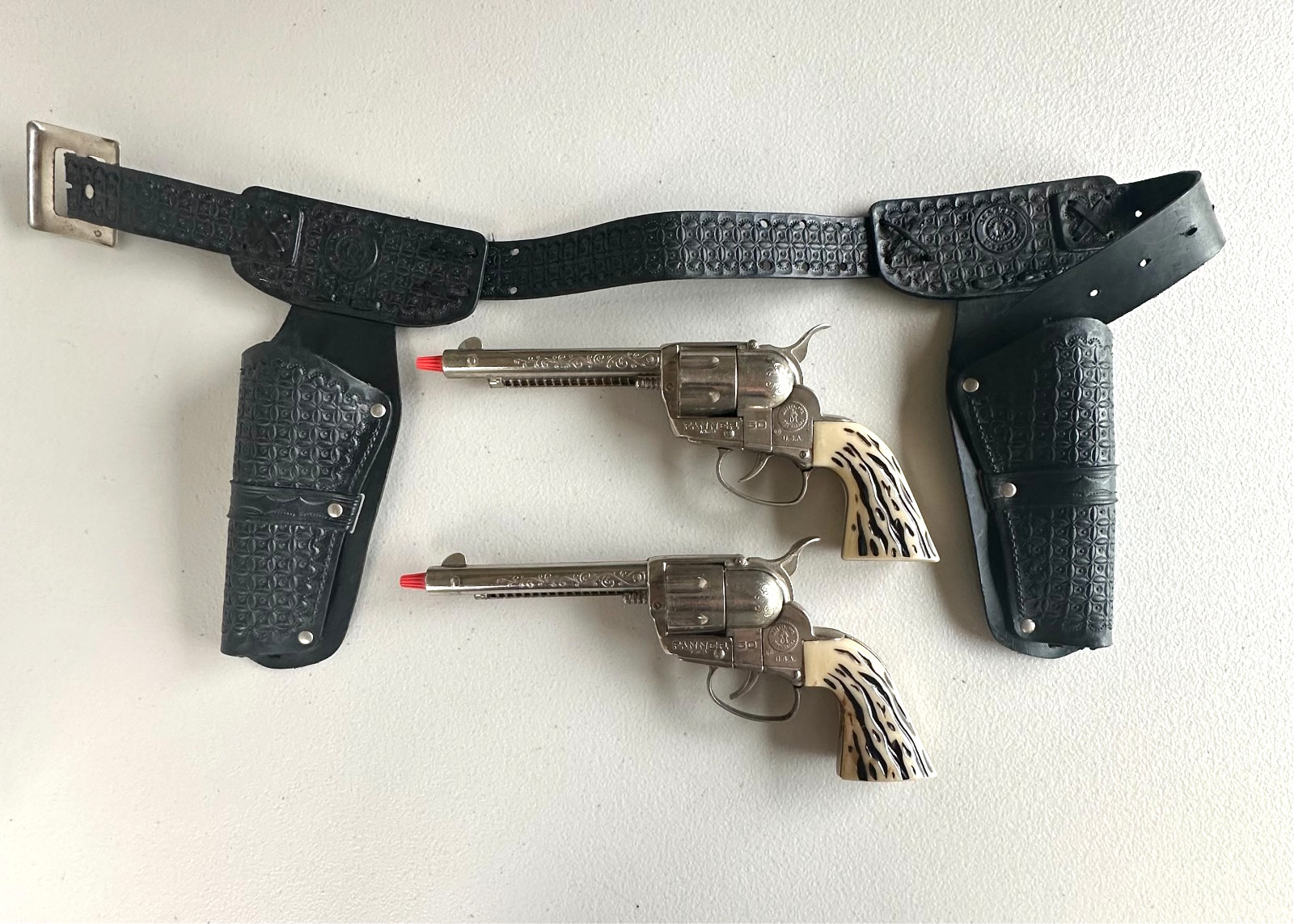 VTG 1960s Mattel Fanner 50 Cap Guns REPLICA TOY w/ Cowboy Holster Belt LOT OF 2