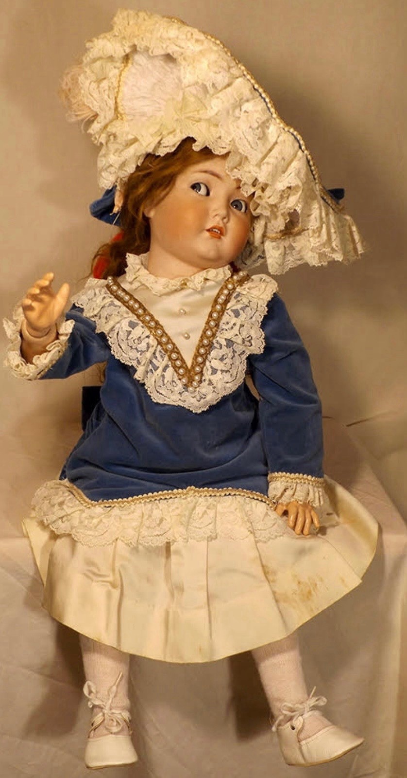 RARE Antique Simon & Halbig German Bisque 27” Doll, Orig Clothing & Accessories