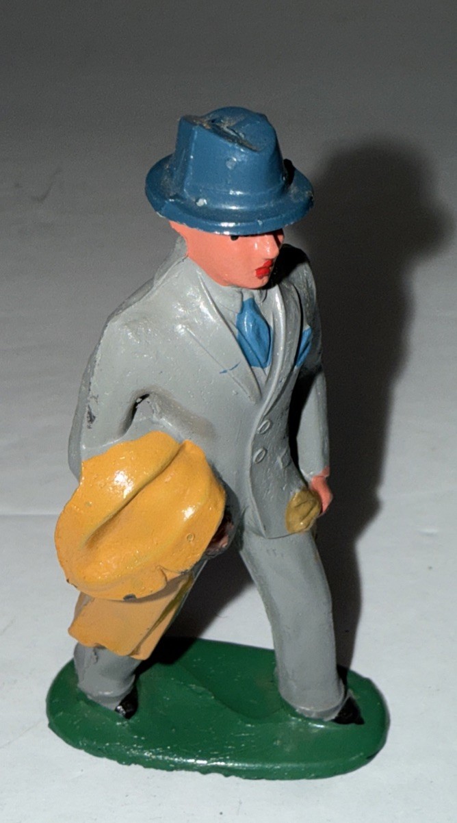 Vintage Barclay Lead Toy Figure #611 Businessman Grey Suit & Hat Train Passenger