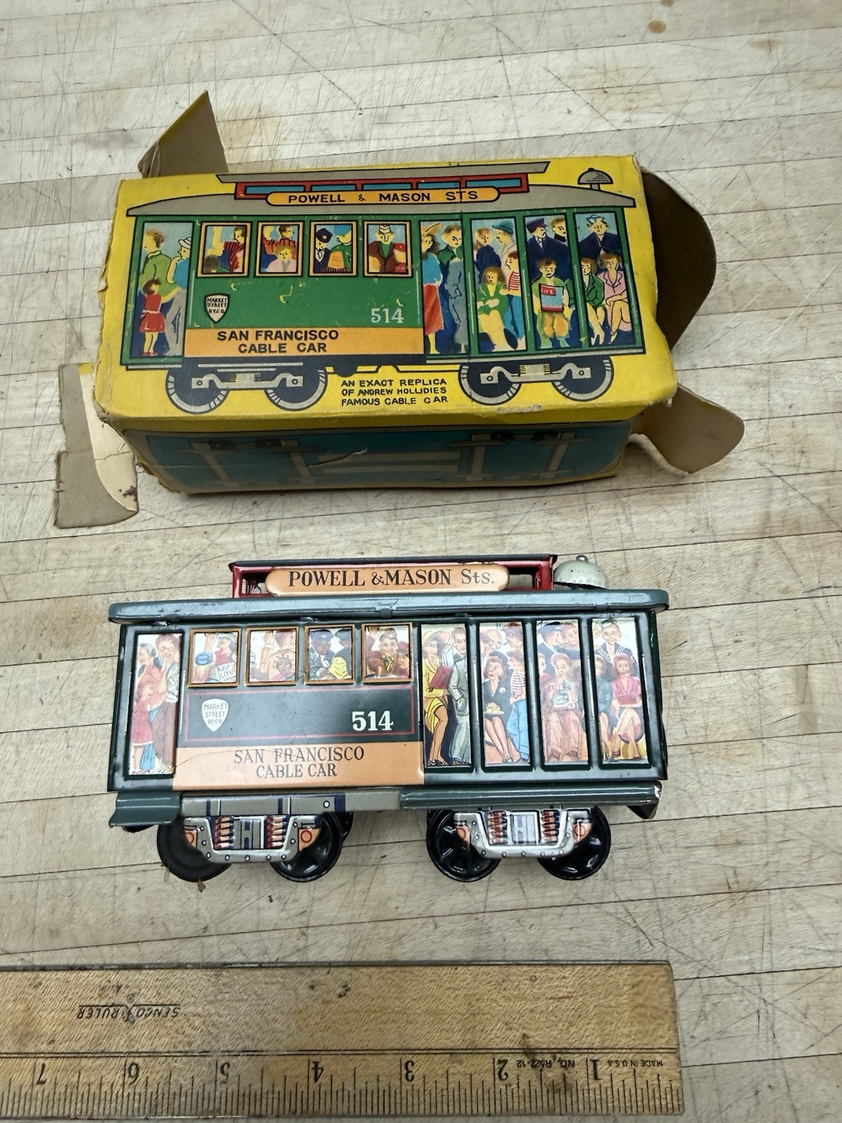 BOXED Vintage Tin Toy Japan San Francisco Cable Car 514 Powell & Mason
