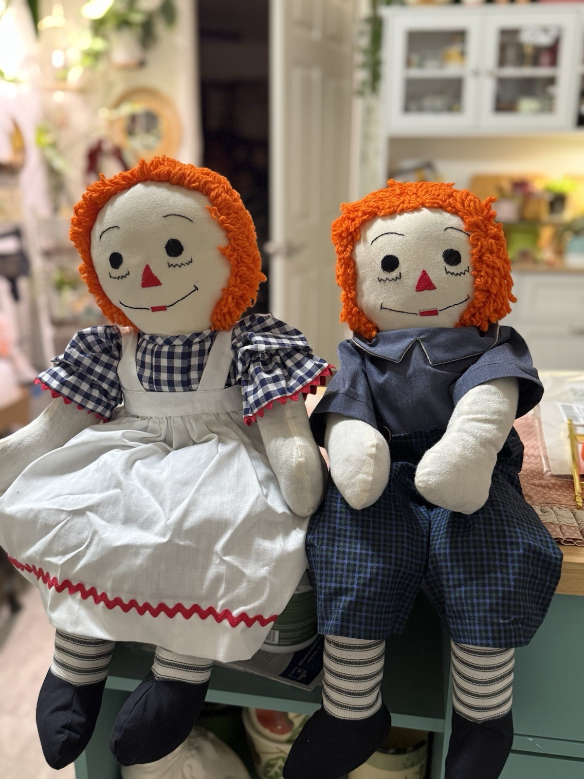 Raggedy Ann & Andy Cloth Doll Lot, Red Curly Hair, Soft Body, Removable Clothes