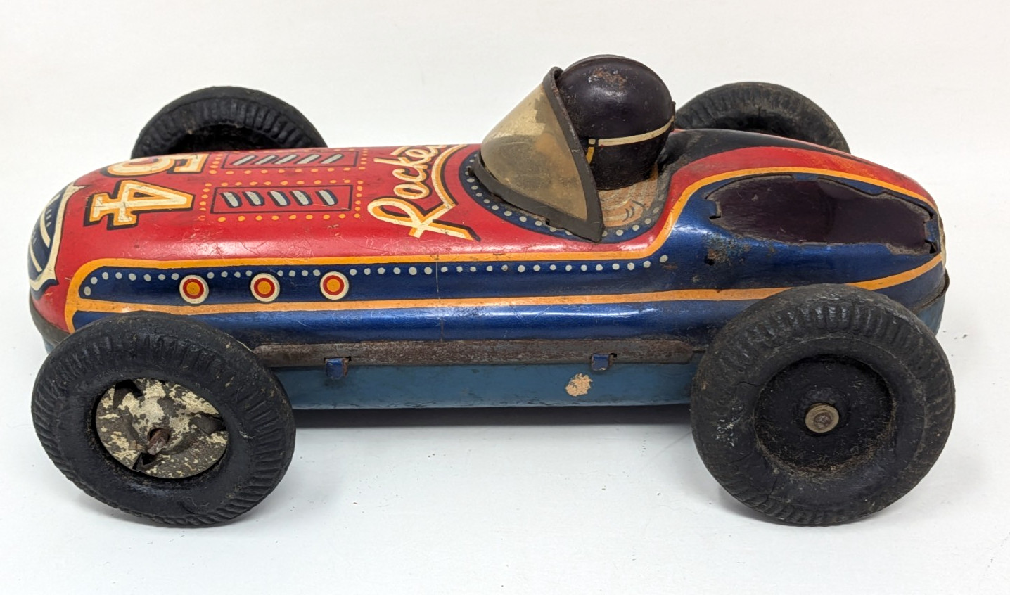 Rare Vintage Bandai Tin Litho Friction #54 Sparkling Rocket Car Racer Toy Japan
