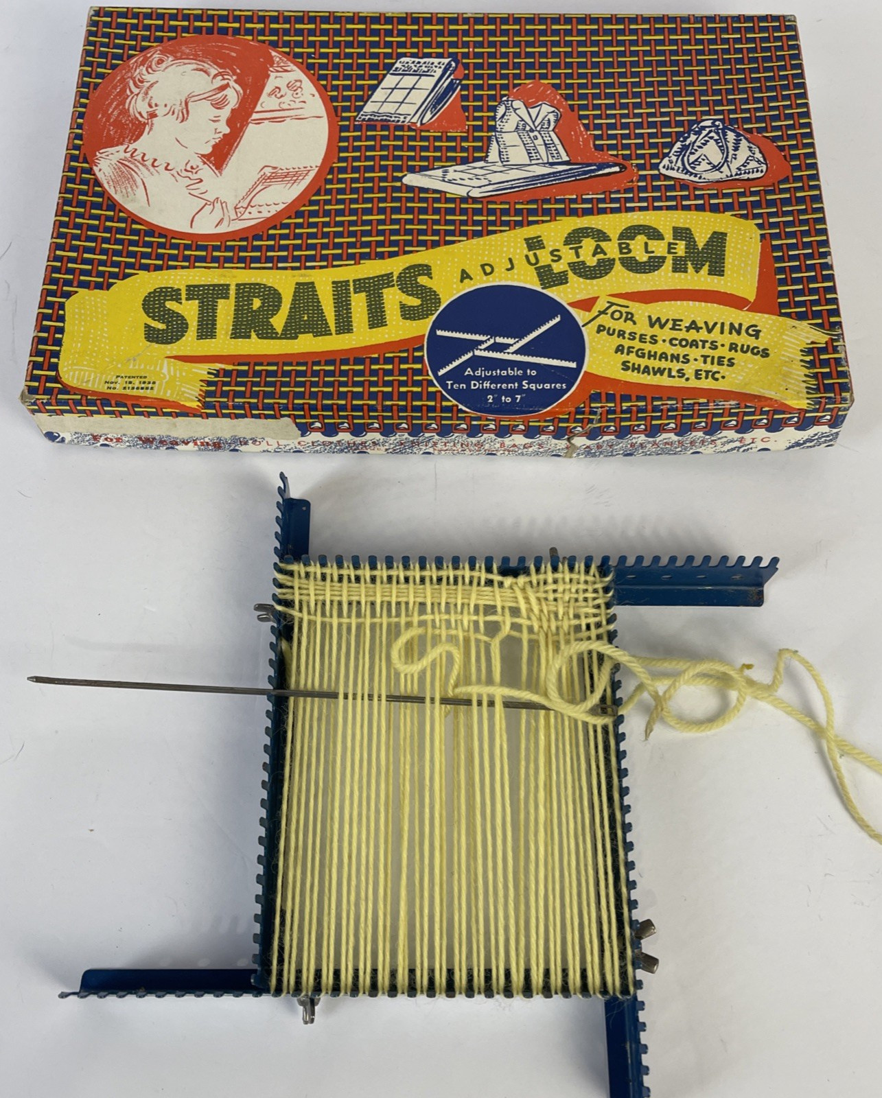 Vintage Straits Adjustable Loom 2″ to 7″ In Box With Partially Completed Weave