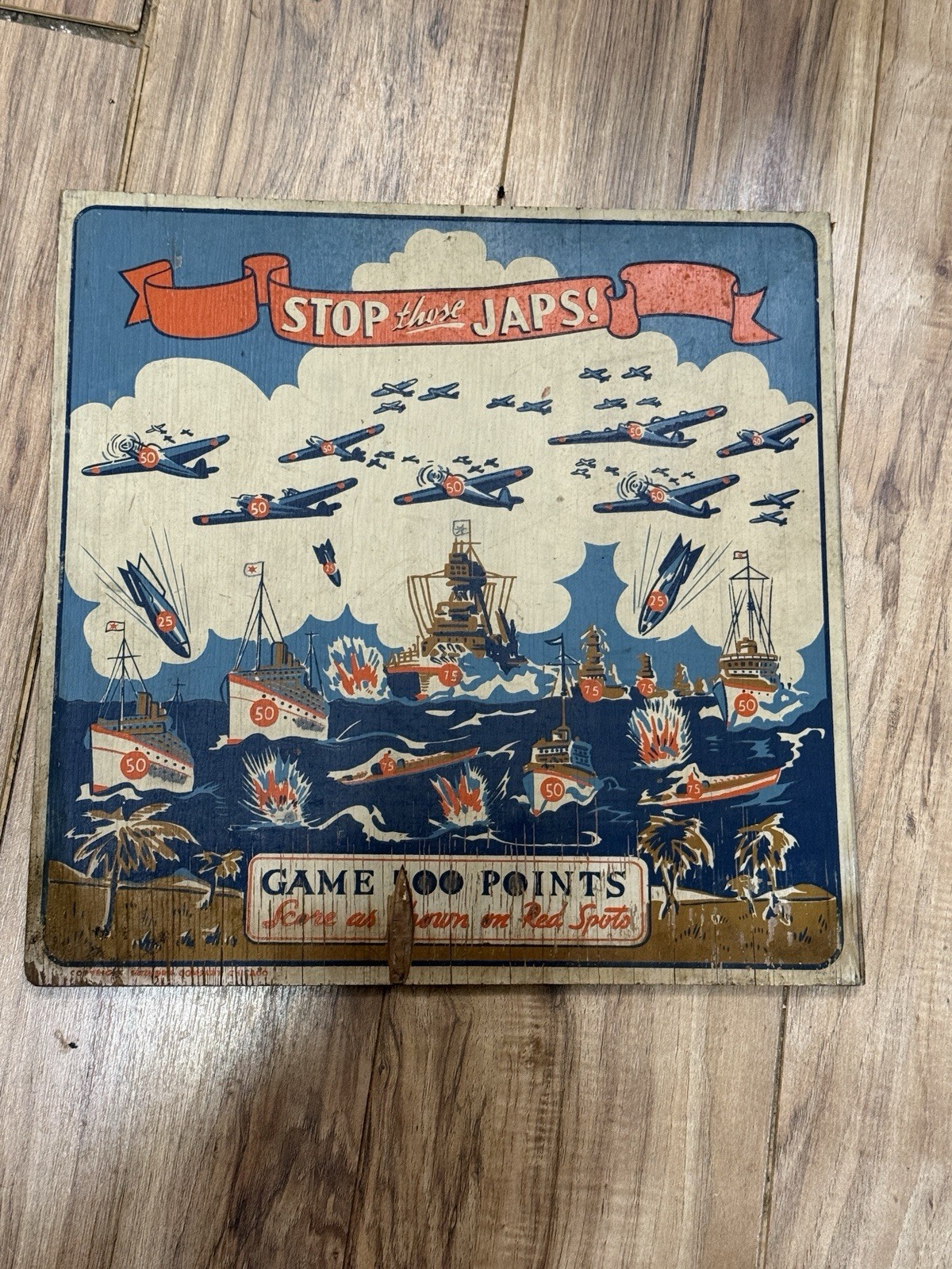 WWII STOP THE JAPS TOY DART GUN WOOD TARGET GAME BOARD BATTLESHIP KAMIKAZE PLANE