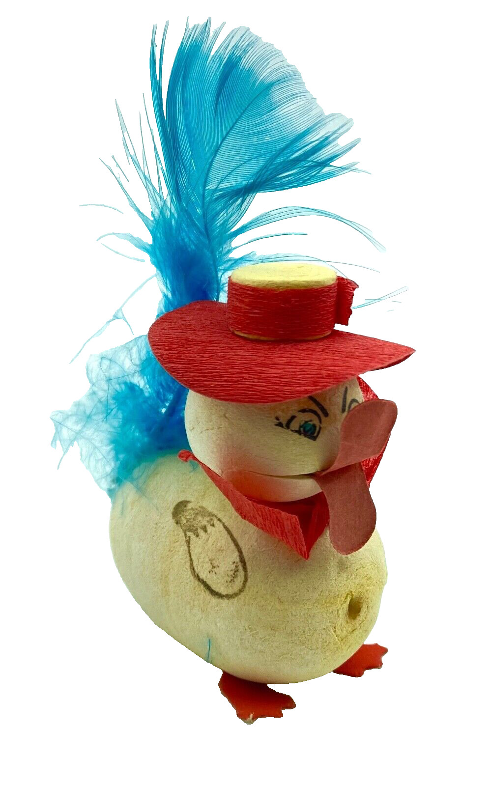 Vintage Duck Toy German US Zone Red Hat Yellow Blue 3″ Tall x 2 1/4″ Long