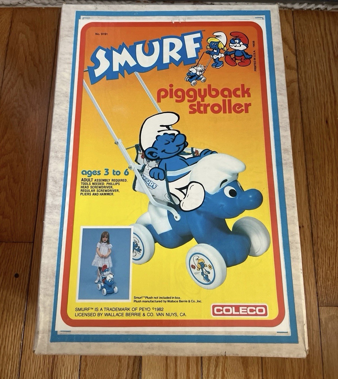 Coleco Smurf Piggyback Stroller Toy 1982 Vintage Smurfs Character Family Age 3-7