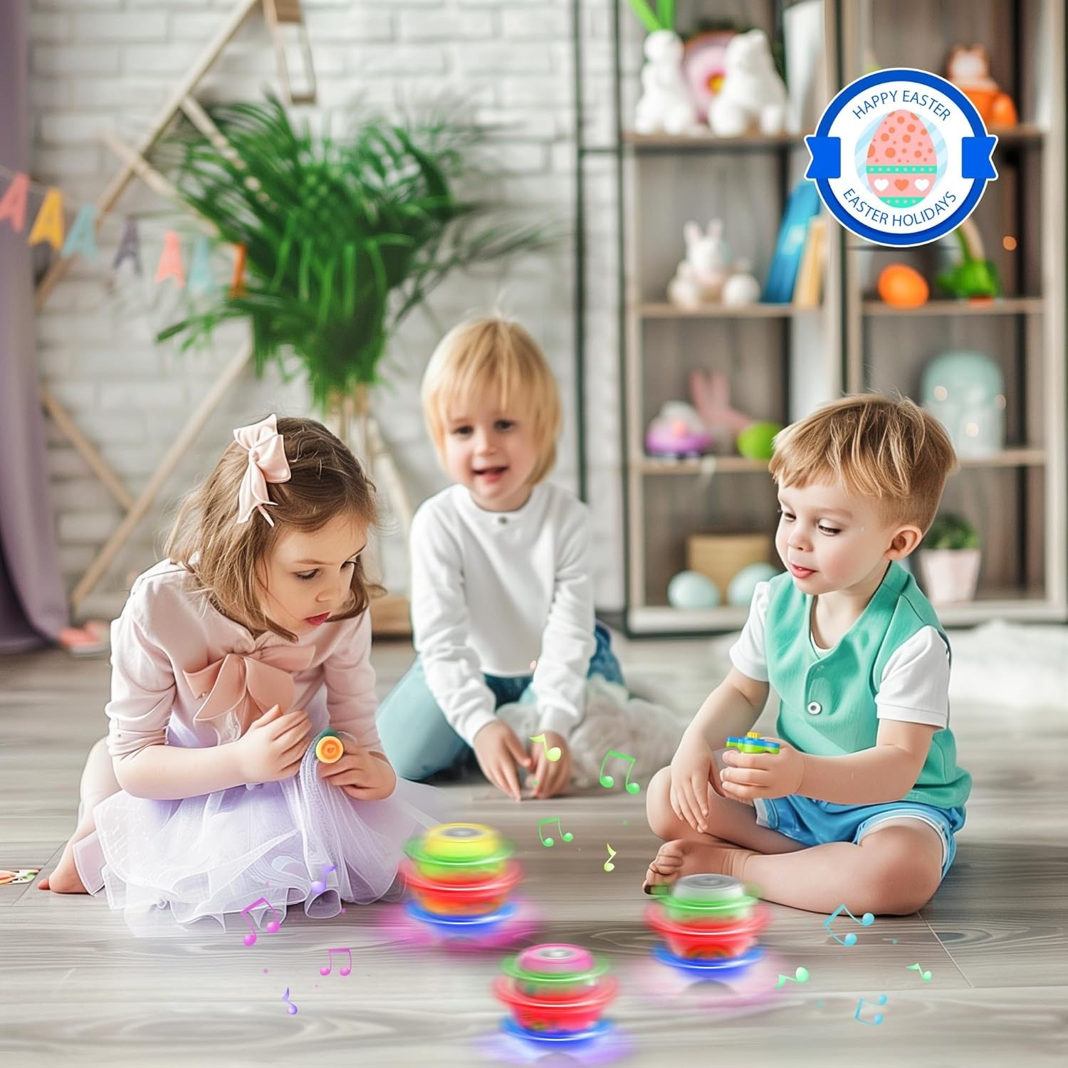 6 PCS Easter Eggs Light Up Flashing Spinning Tops for Kids, Easter Egg Spin T…
