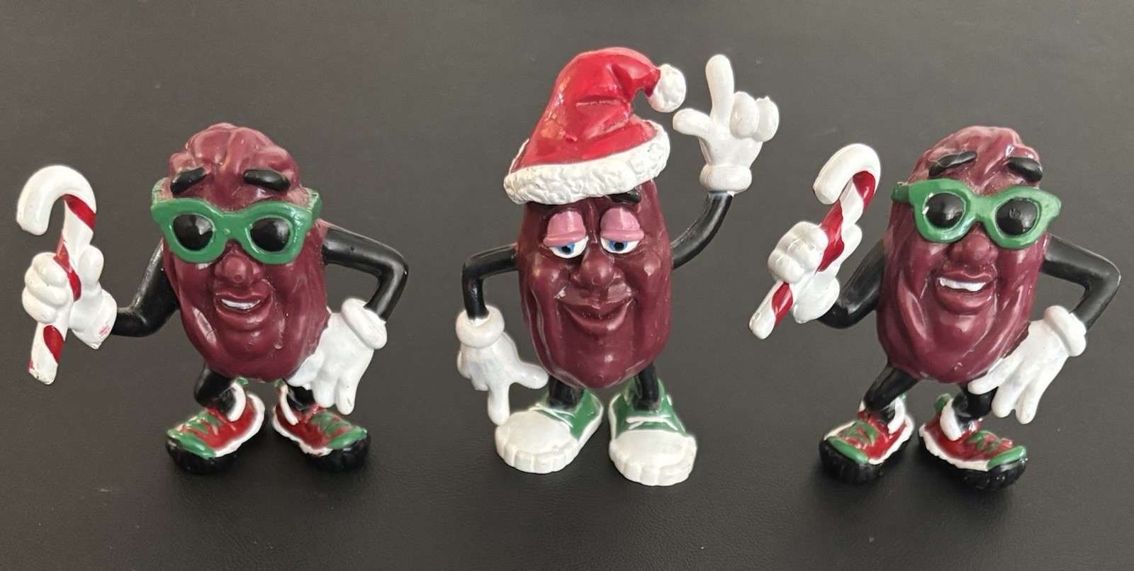 1988 California Raisins Lot Of 3 Vintage Toy Figures PVC Christmas Candy Cane