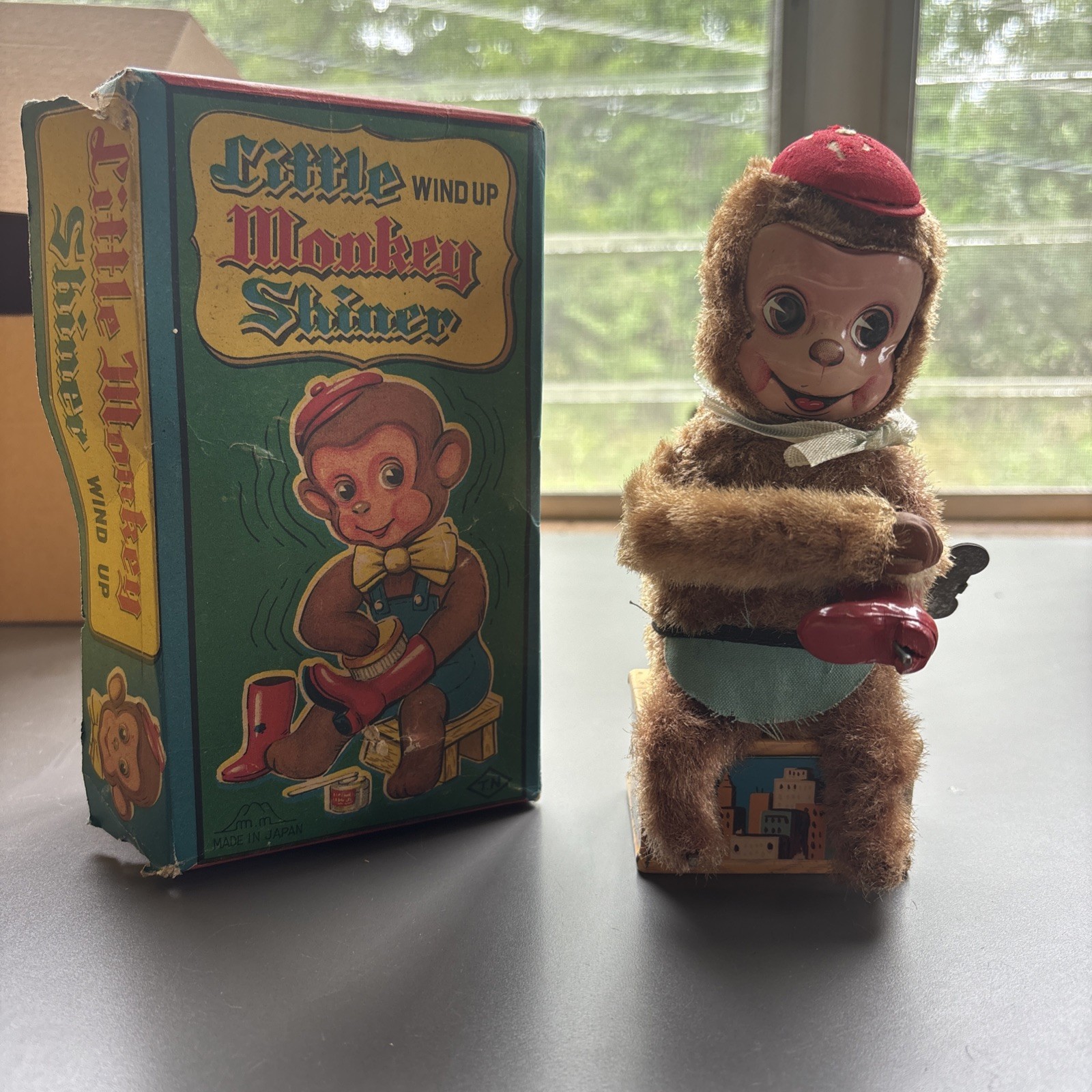 Little Wind Up Monkey Shiner / With Box / Vintage