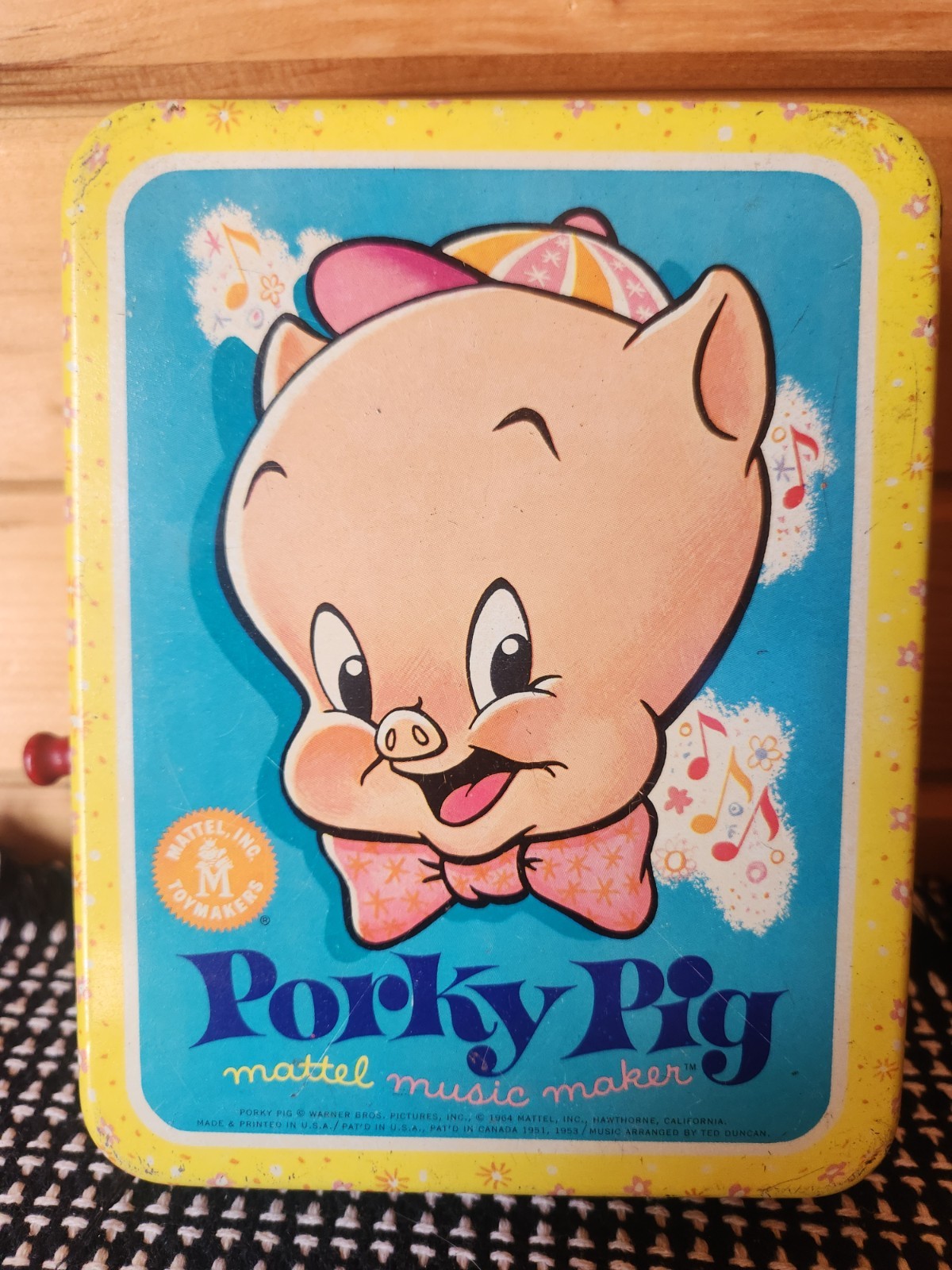 Vintage 1964 Mattel Porky Pig Music Maker Tin Toy Looney Tunes Rare 1960s