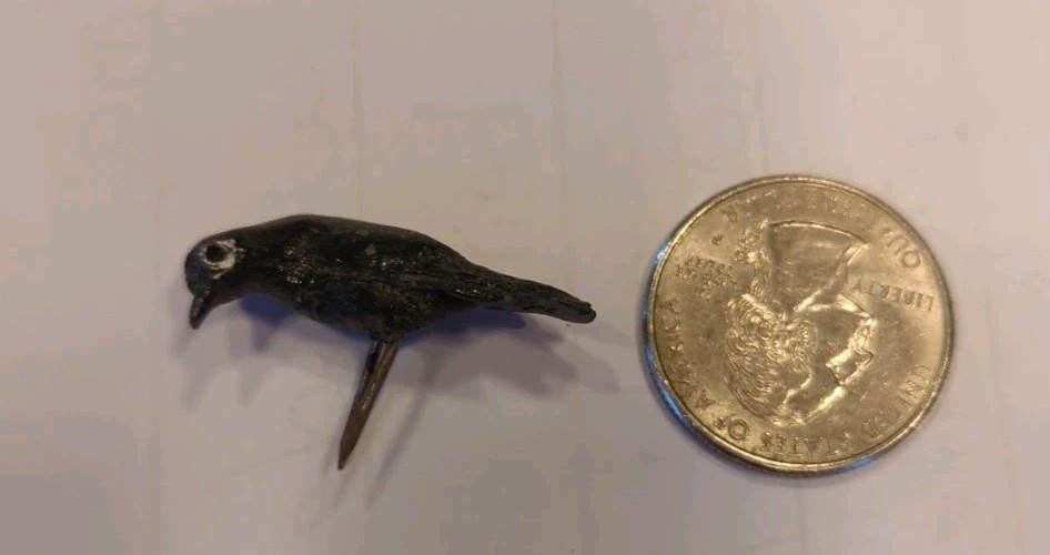 Vintage Iron Lead hand Painted Miniature Crow Bird
