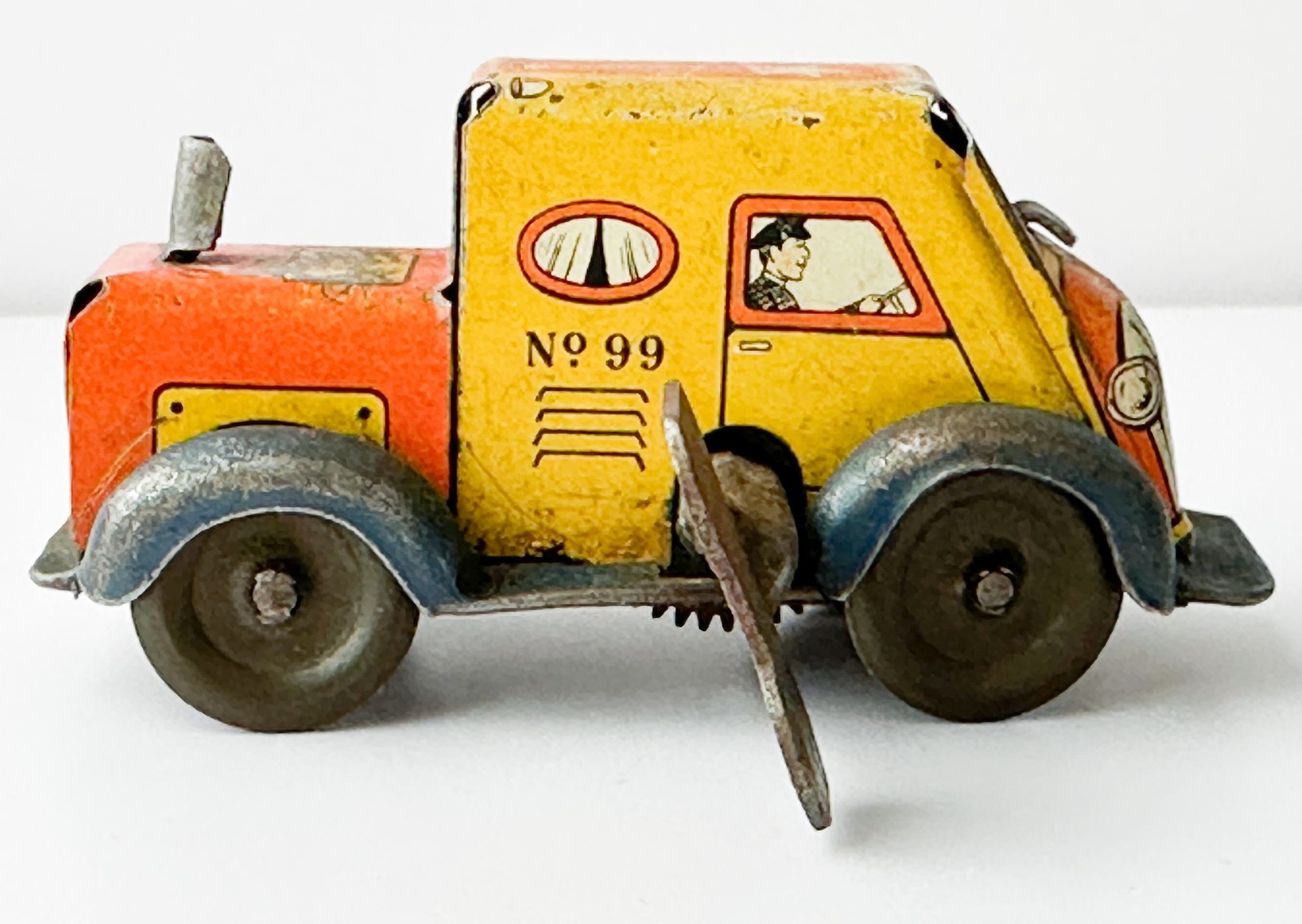 Tin Litho Ranger Motor Line Truck Clock Spring Wind Up Toy Semi Trailer ▪ Video