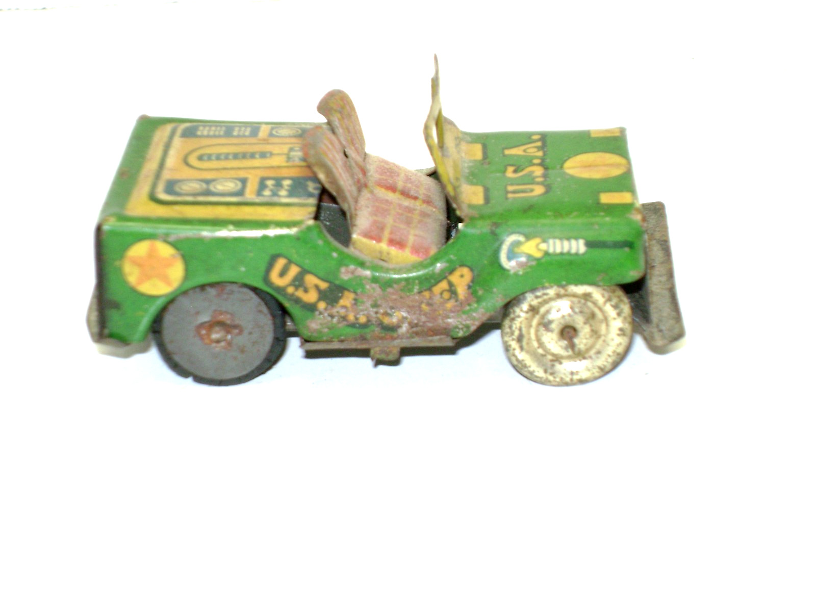 Vintage Tin Friction Toy Army Jeep Made In Japan