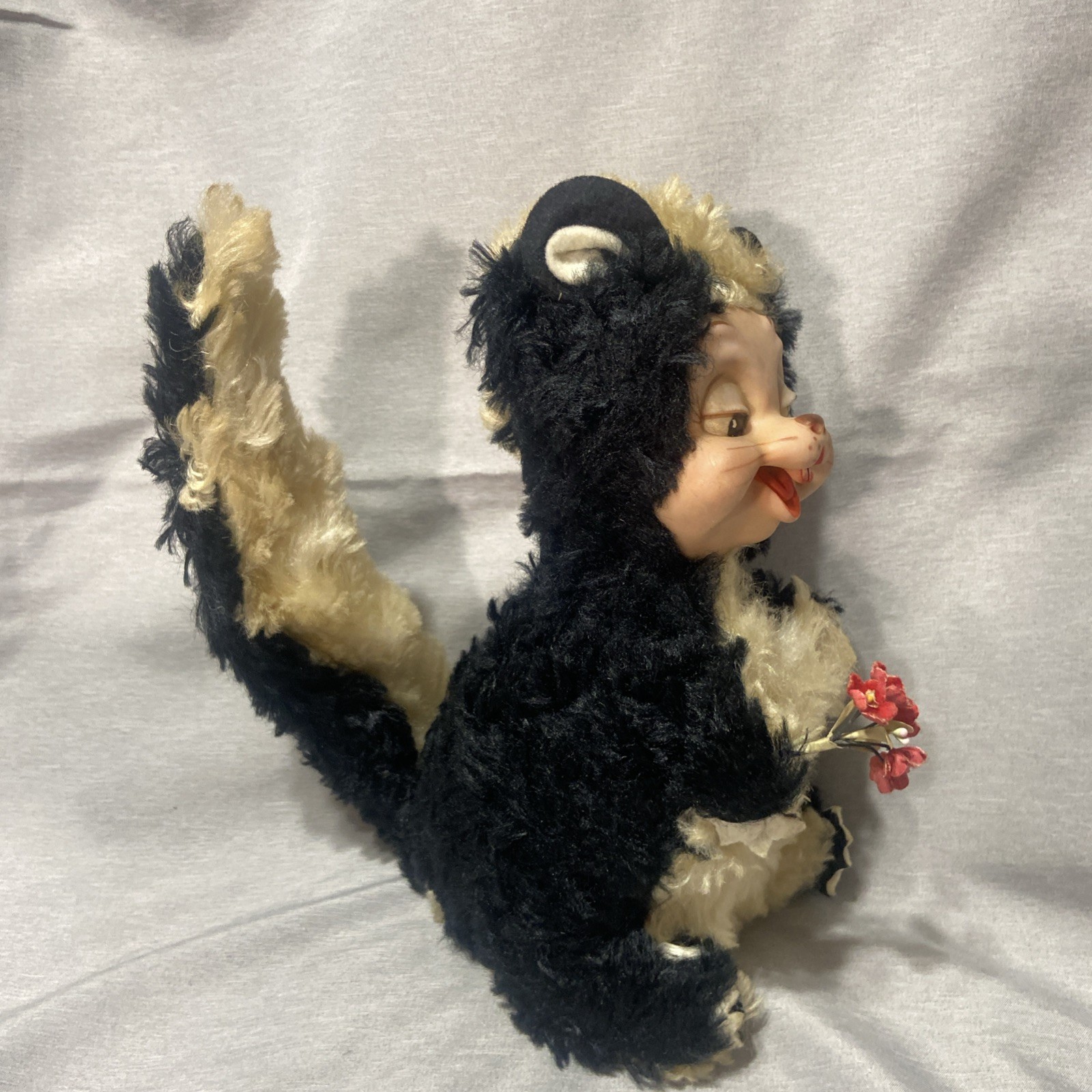 Vintage 1950s Rushton Rubber Face Skunk Plush 9” w/ Tag & Box + Bonus Poodle