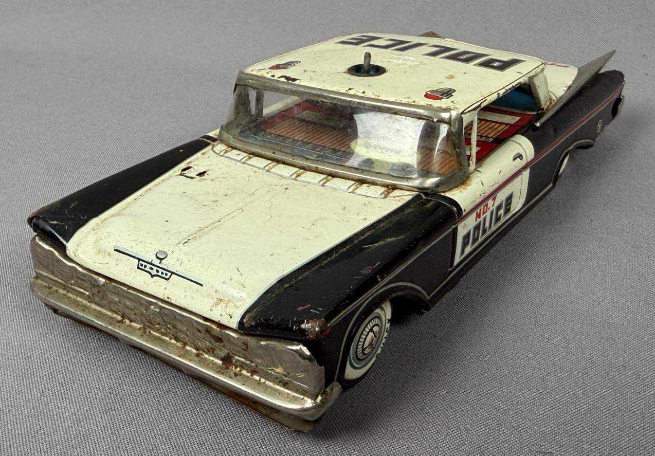 VTG 1959 Yonezowa Buick Police Car No. 7 Tin Litho Friction Toy Japan