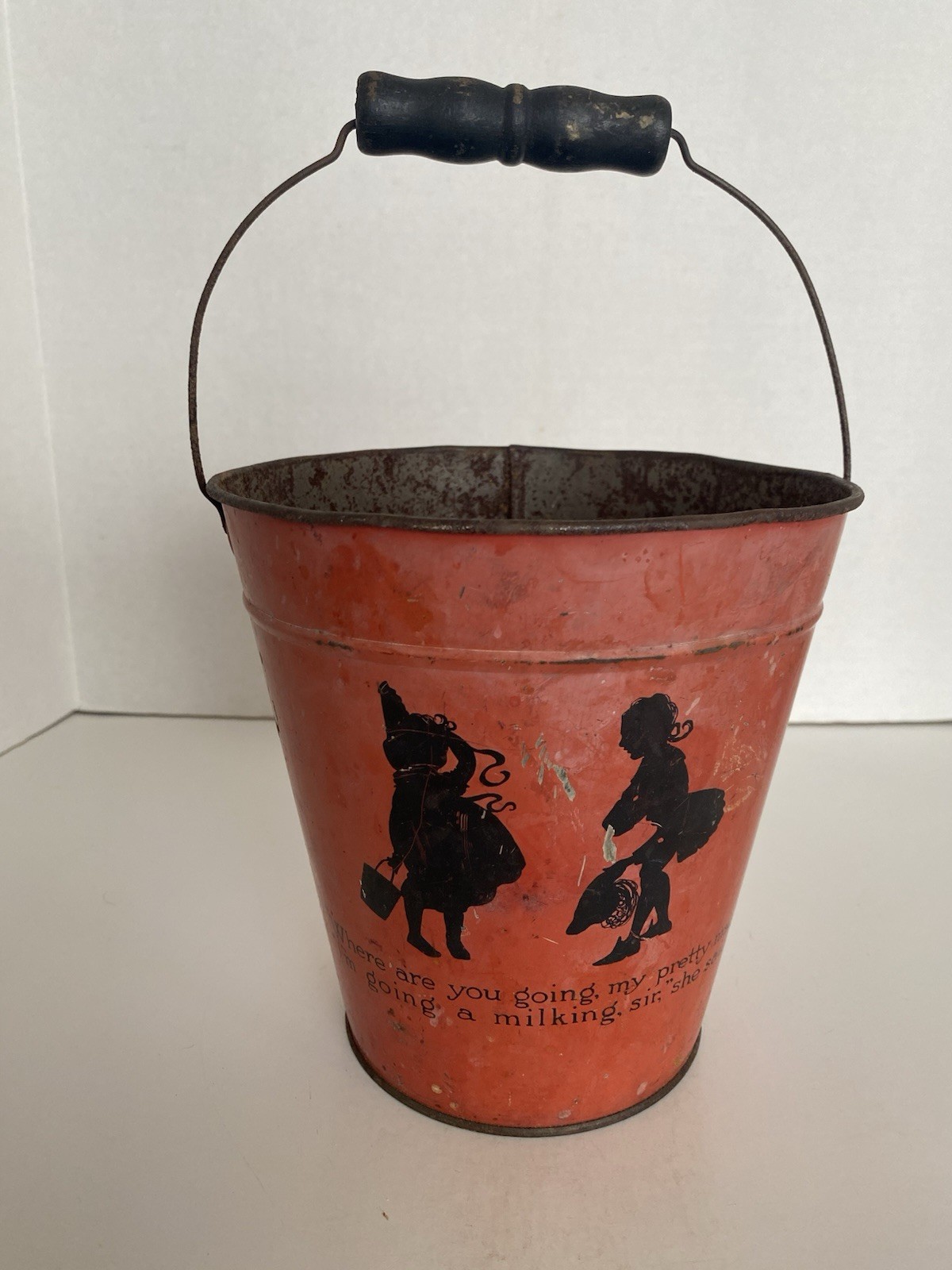 Vintage Wolverine Supply Tin Sand Pail, Where Are You Going My Pretty