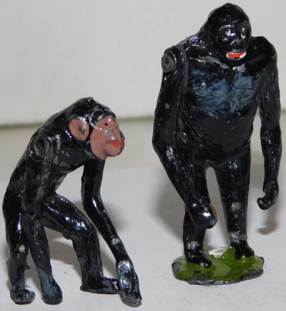 Old Britains, Ltd. 1950s Lead Zoo Series, Gorilla & Chimpanzee, 2-Pieces