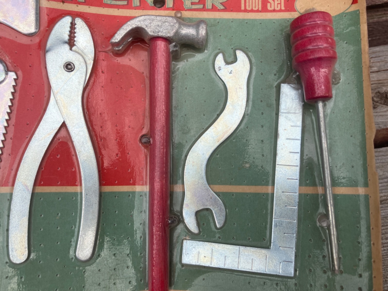 VTG CHILDREN’S JUNIOR CARPENTER TOOL SET BAKER MFG CO COLUMBIA PA WOOD HANDLED