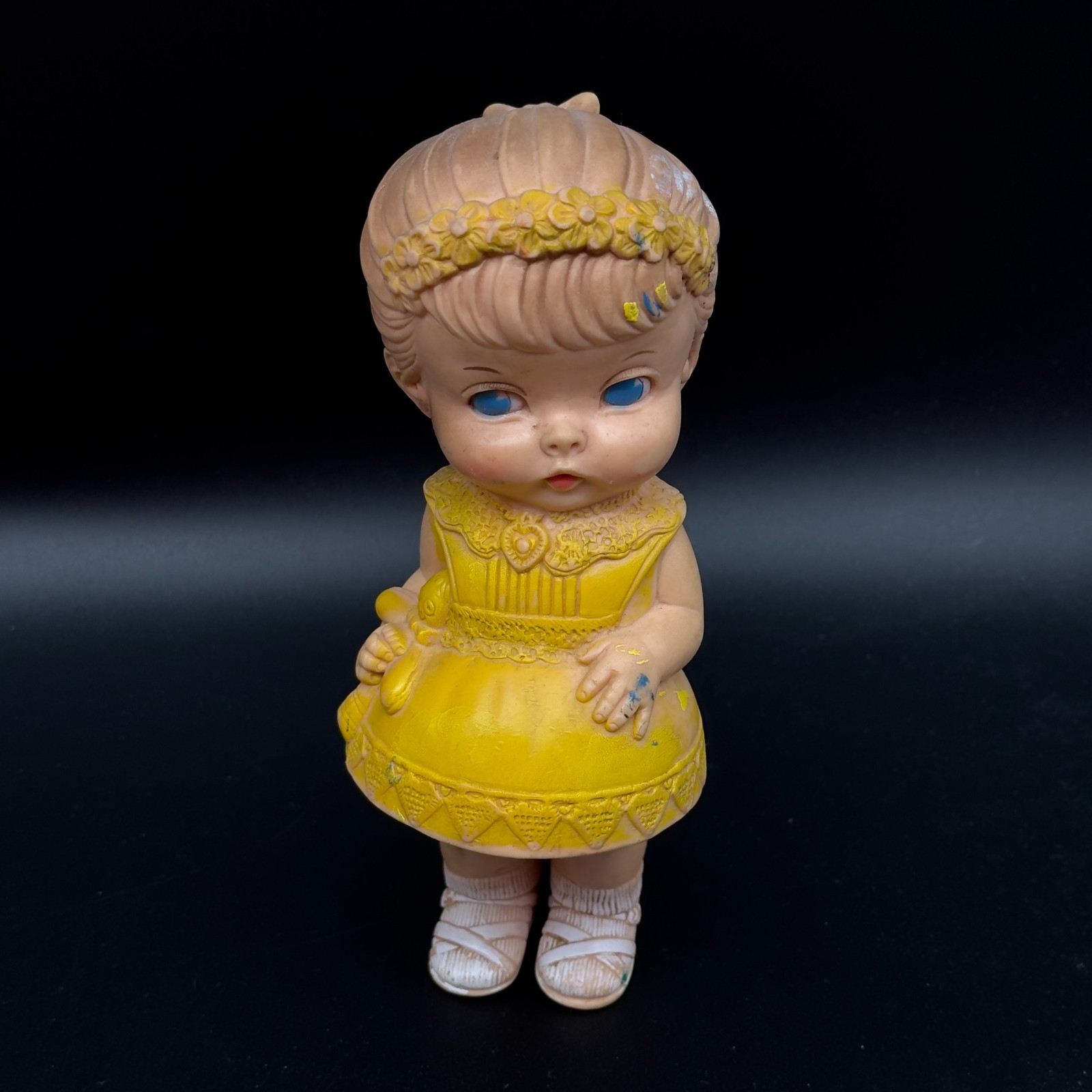 Vintage 1958 Edward Mobley Co Yellow Dress Girl Mid-Century Squeak Squeaker Toy