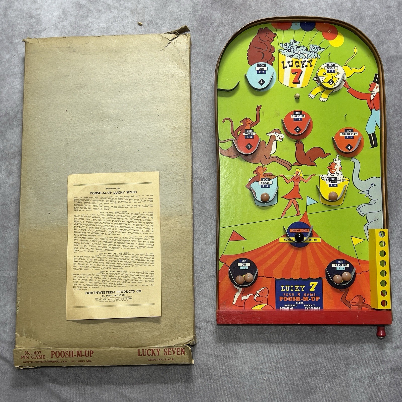 Vintage Northwestern Poosh-M-Up Lucky Seven Pinball Bagatelle Game NOS Box