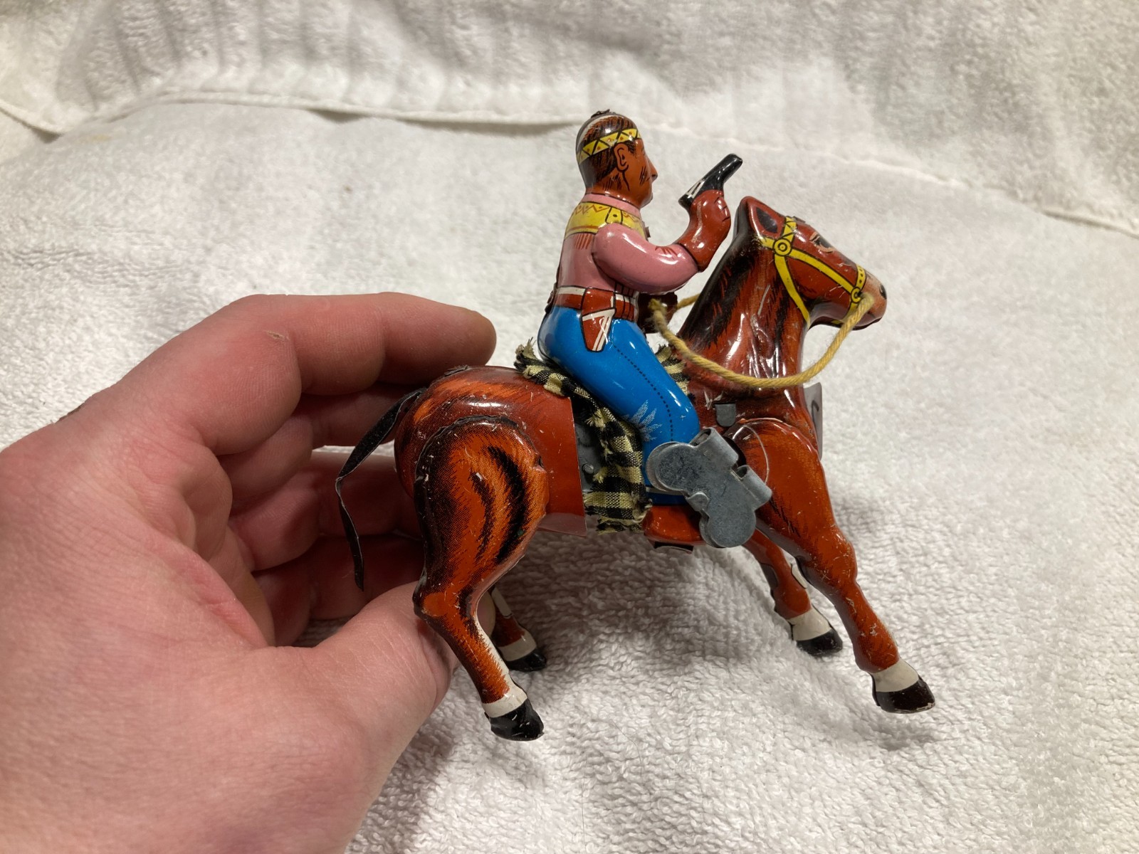 1950s Japan Native American Indian on Horse Tin Wind-Up