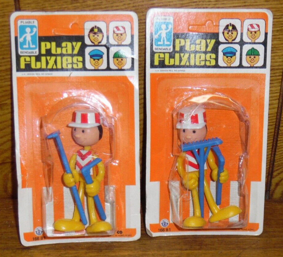 2 Vintage NIB Brabo Bendable Play Flixies 168B1 – Yellow Man Rake