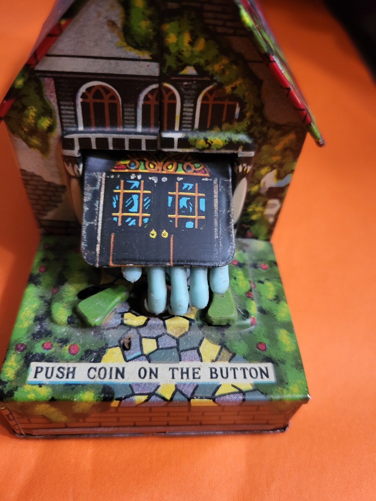 Vintage 1950’s T.N. NOMURA Tin Litho Wind Up Mechanical “Mystery Bank” WORKS
