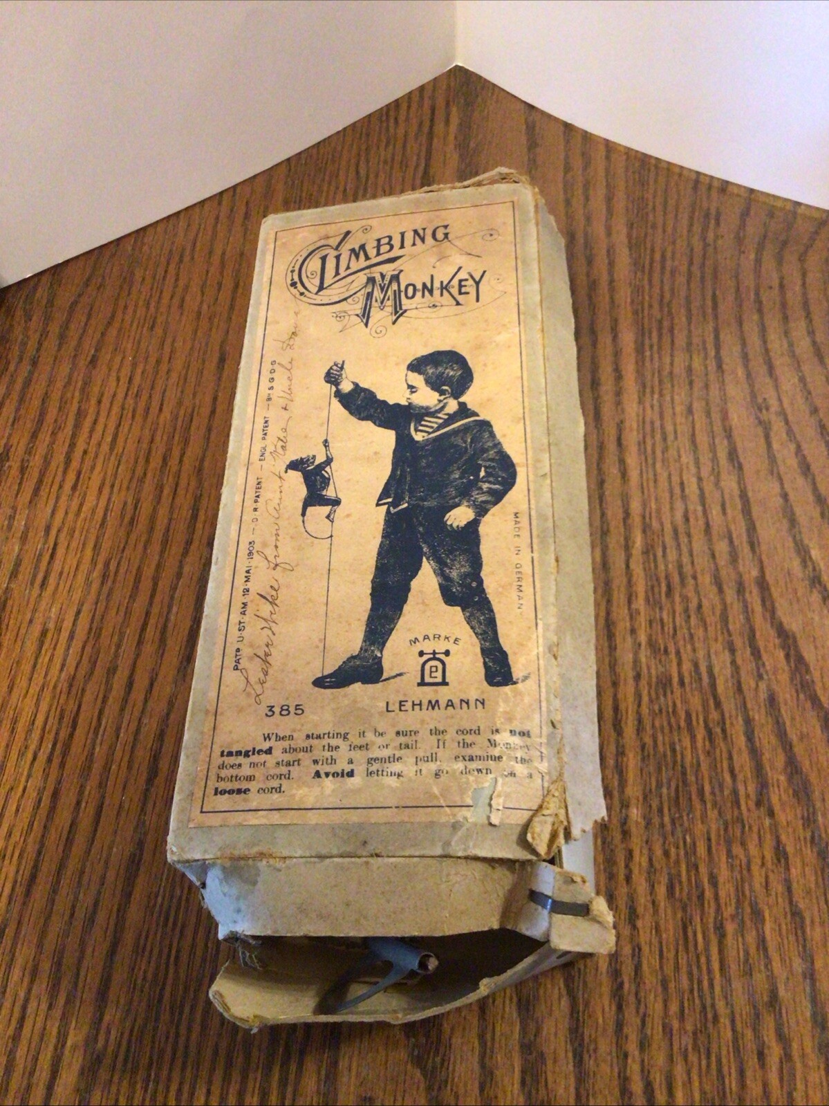 Vintage Circa 1903-20 Lehmann Mechanical Tin Climbing Monkey,w/orig.as is box