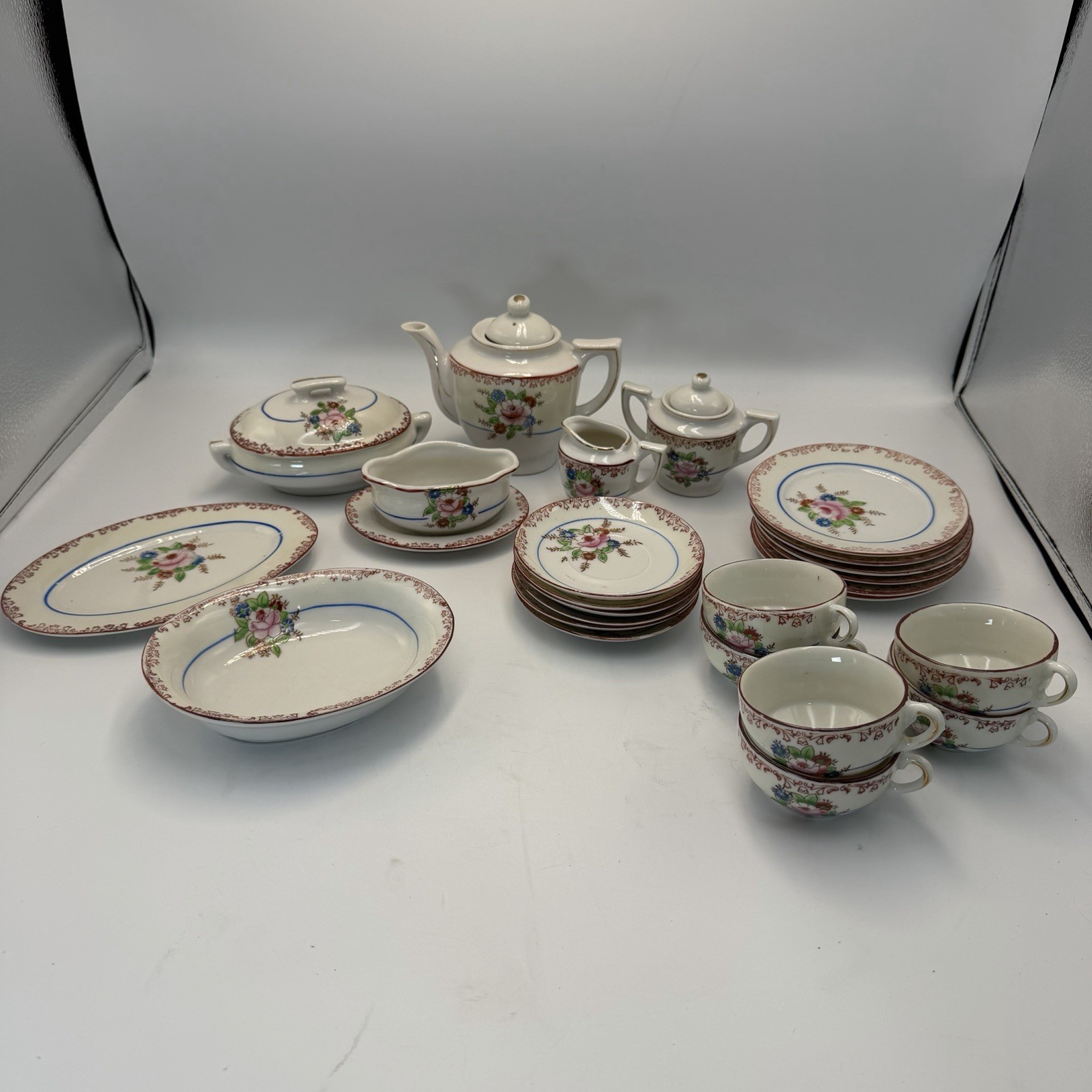 Vintage 1950’s Little Hostess Porcelain Child’s Floral Tea Set Made In Japan