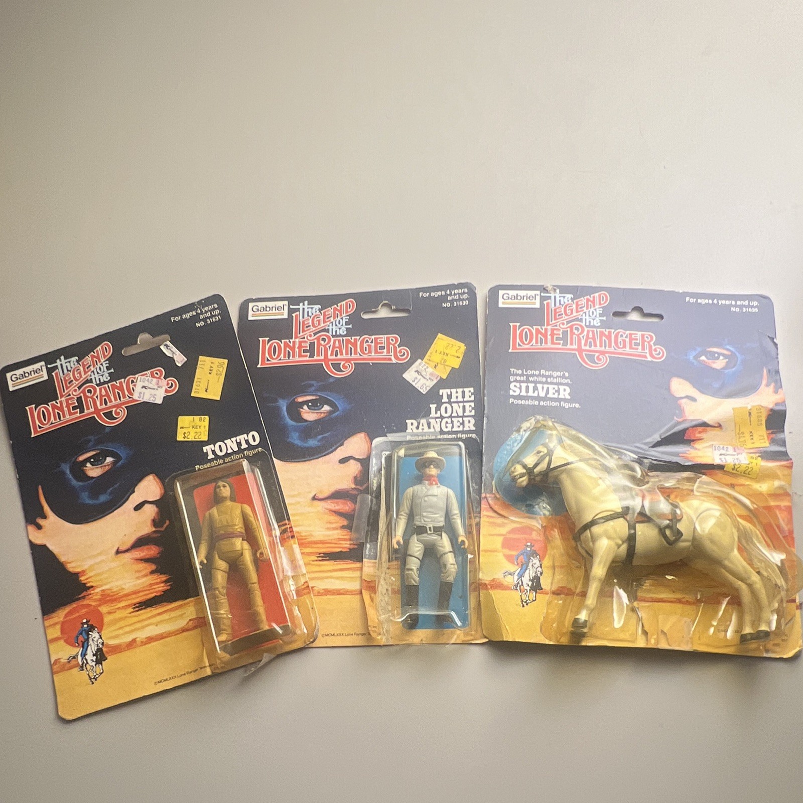 Gabriel Legend of the Lone Ranger Figure Lot: Tonto, Lone Ranger & Silver 1980