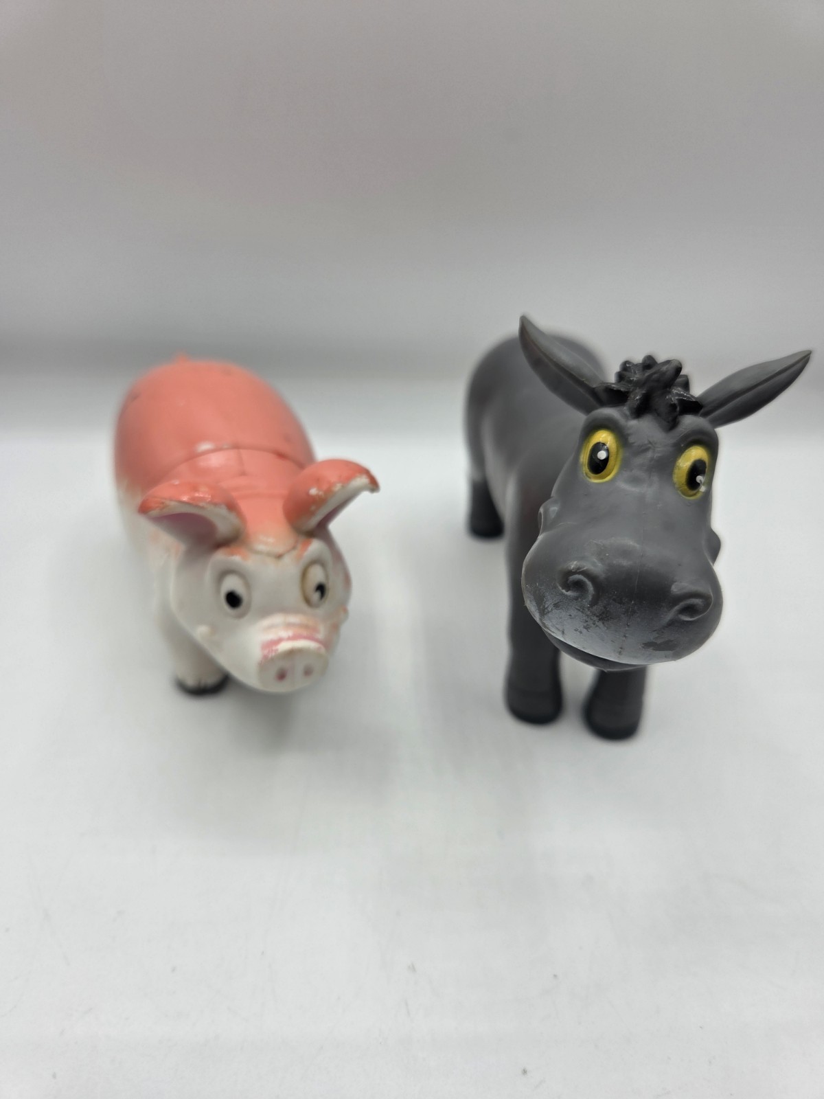 Vintage JARU Ja-Ru Vinyl Rubber Toy Grey Donkey/Pink Pig Farm Animal Figure