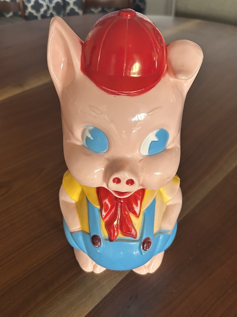 Vintage 1950’s Ideal Porky Pig Piggy Hard Plastic Coin Bank Doll Figure I-2317