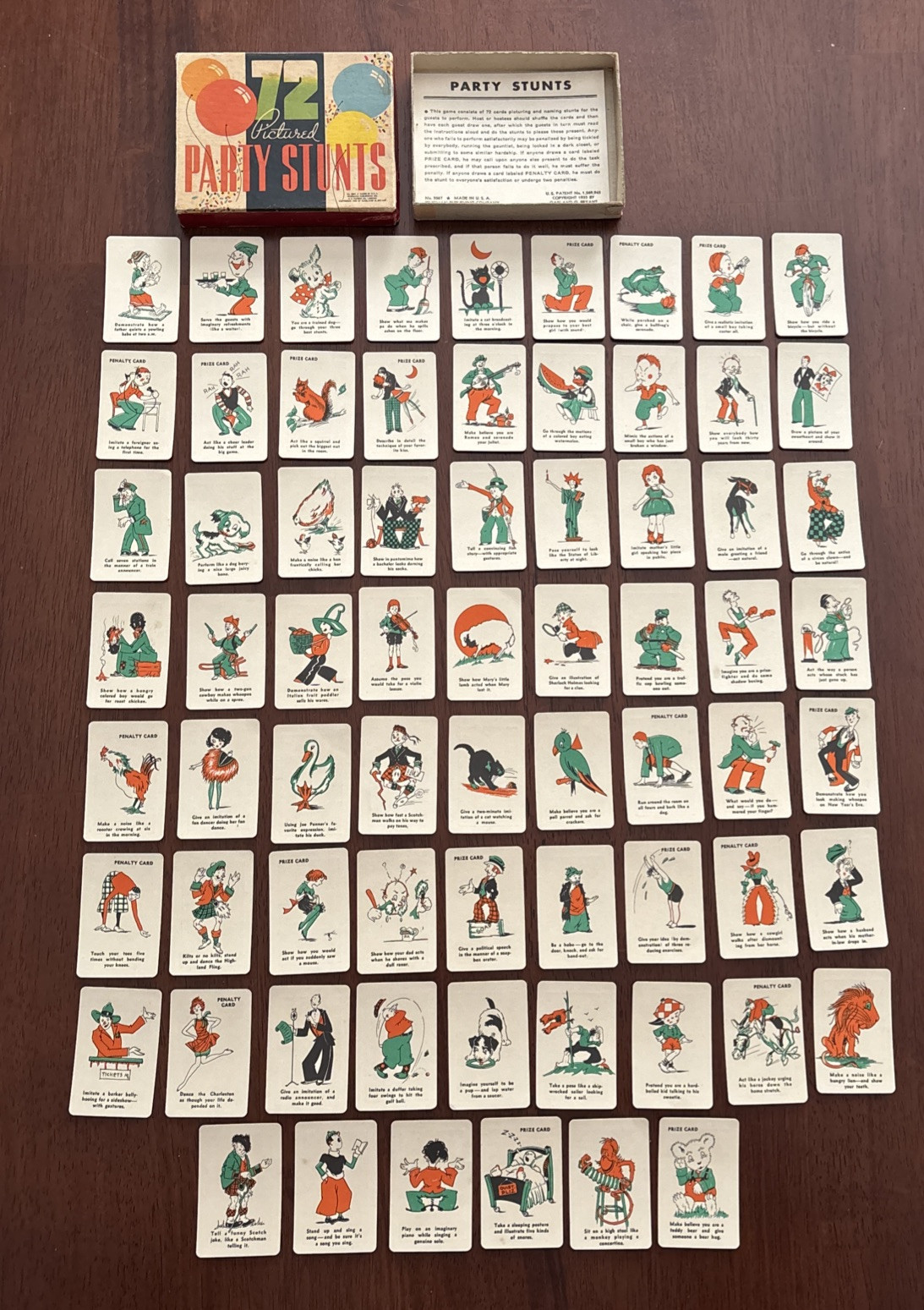 1935 Whitman Party Stunts 69 Card Lot With Original Box