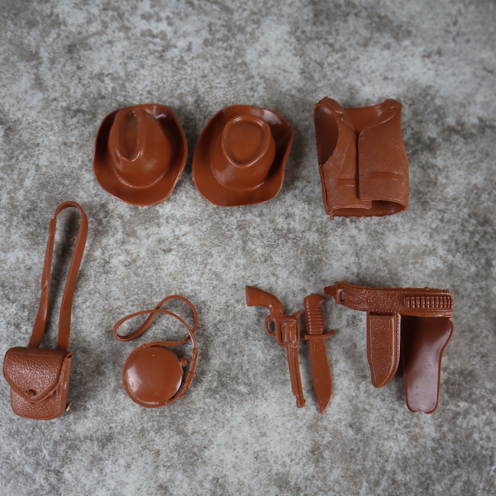 VTG 1960s Marx Johnny West Best of the West Hats Vest Bag Canteen Knife Gun Belt