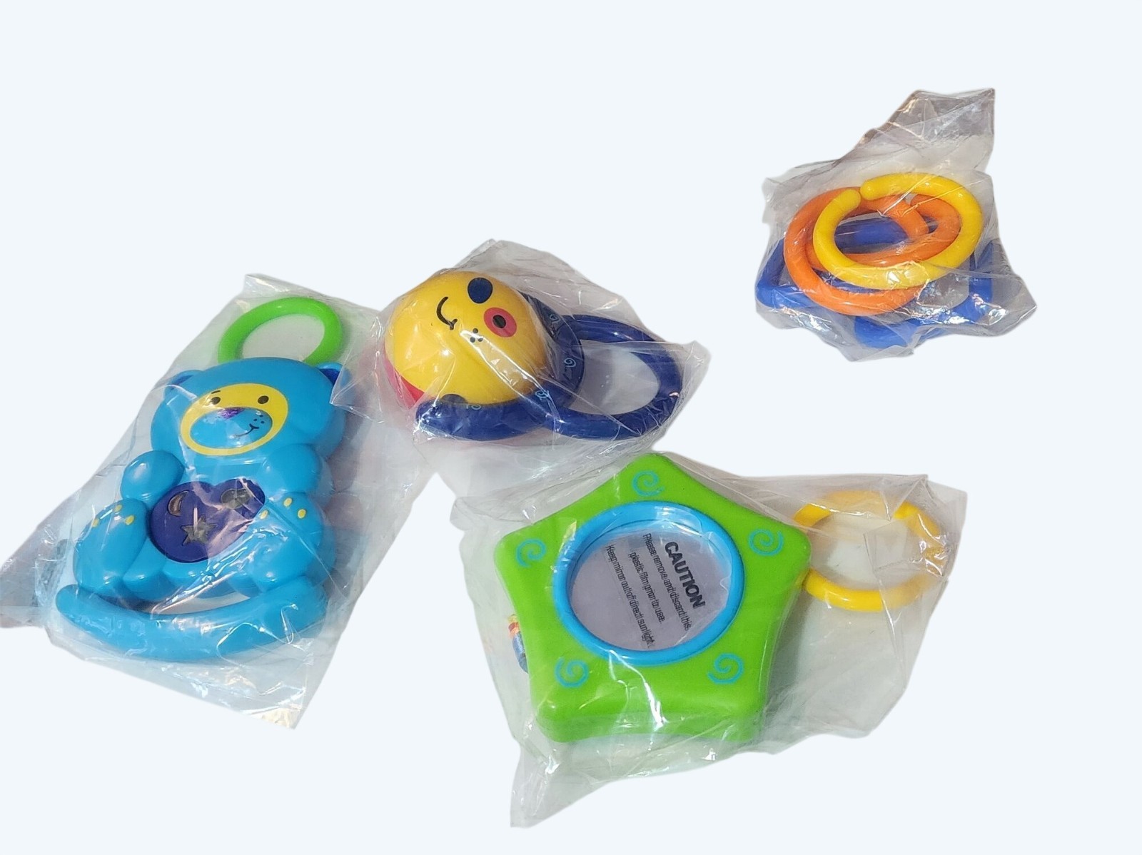 Vintage Infant Rattle Toys Plastic Connectable Baby Toys In Bright Colors 3 mo +