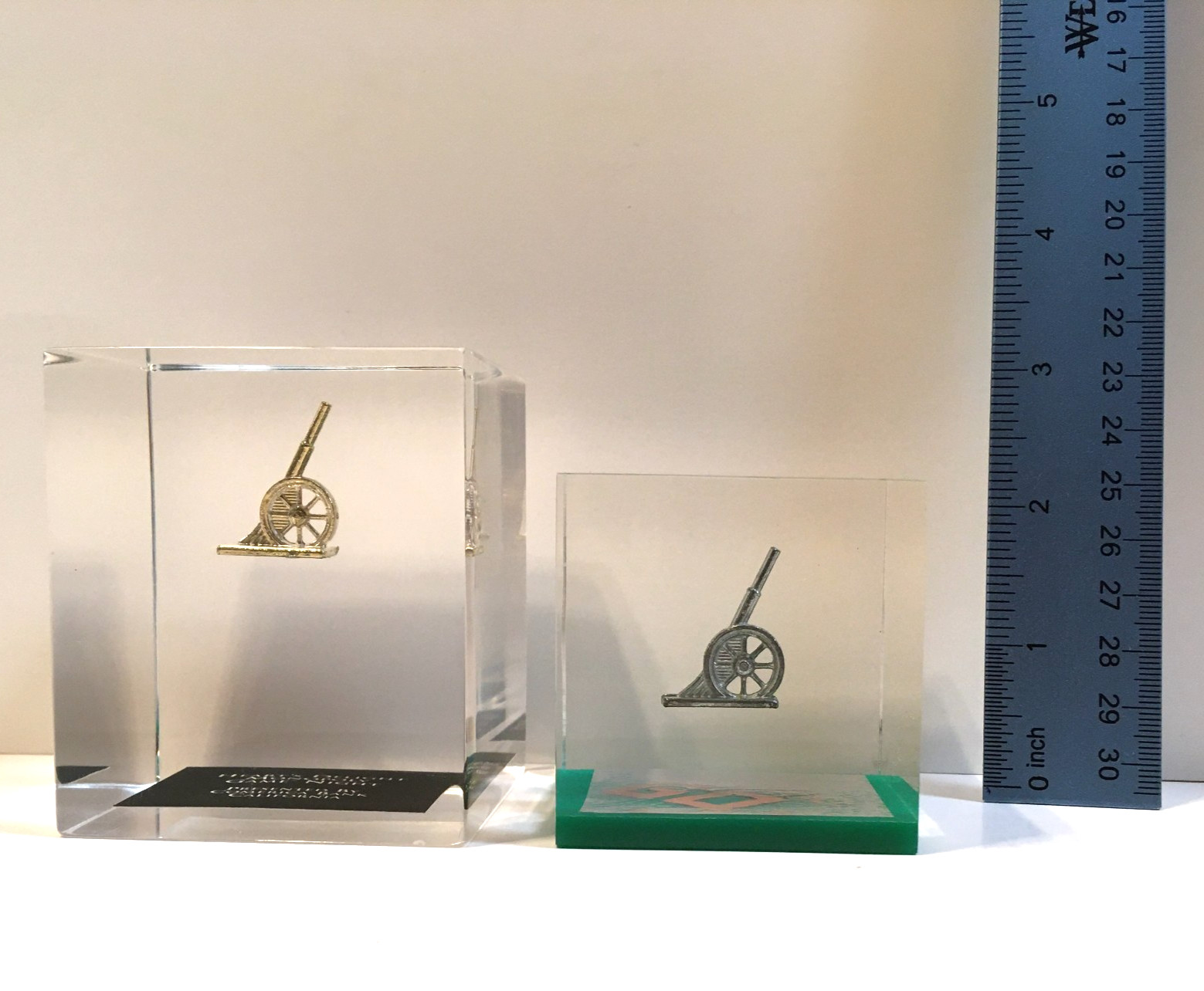 VTG Lucite Cubes Monopoly-Inspired Comerica & Kollopy Promotional Paperweights