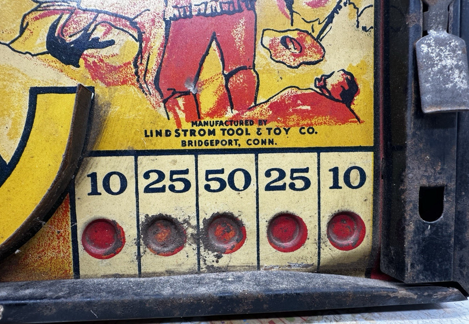 1930s Tabletop Pinball Game Toy by Lindstrom Tool & Toy Co Wild West Tin Litho