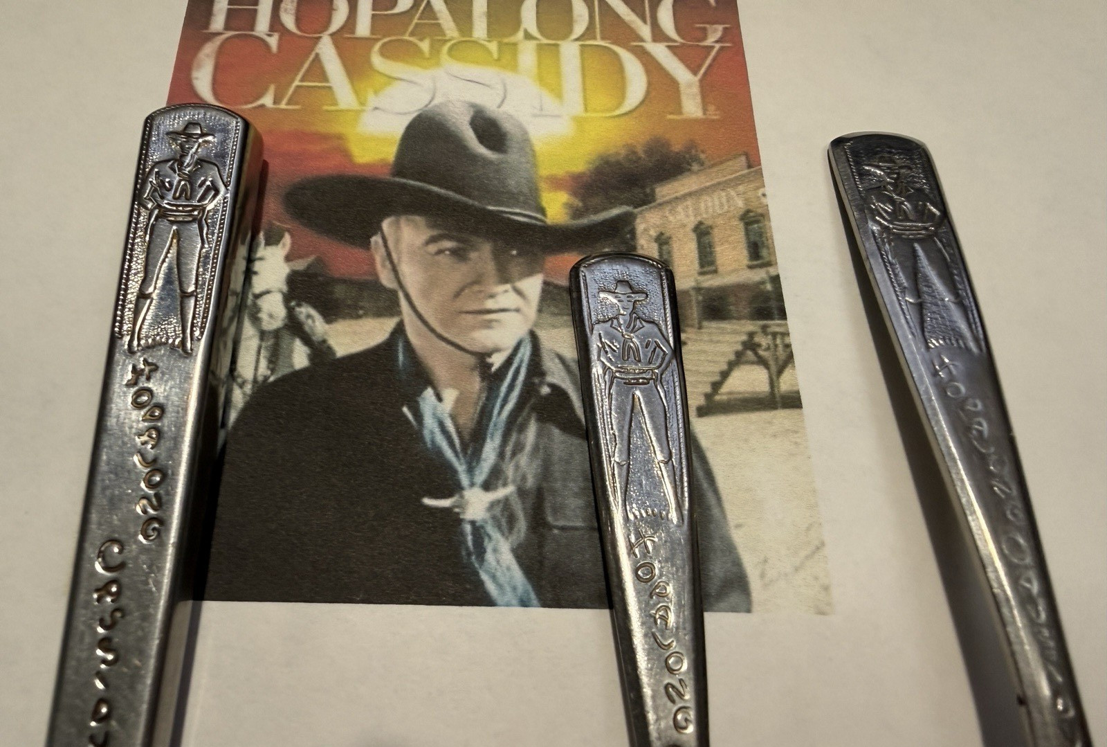 Hopalong Cassidy KNIFE, FORK & SPOON TABLEWARE SET-ORIGINAL 1950’S STAINLESS