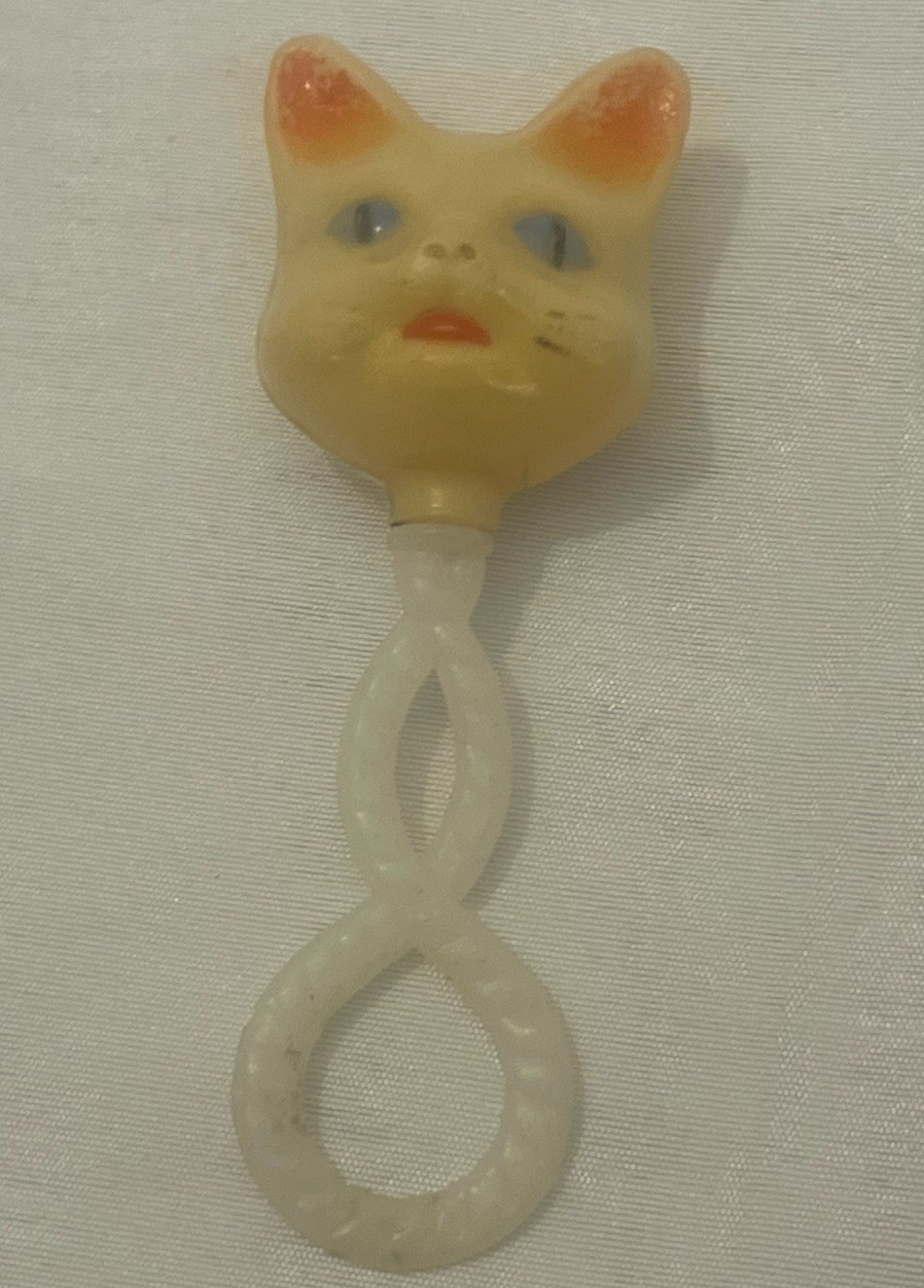 Vintage Celluloid Plastic Cat Baby Rattle Toy Mid Century Modern