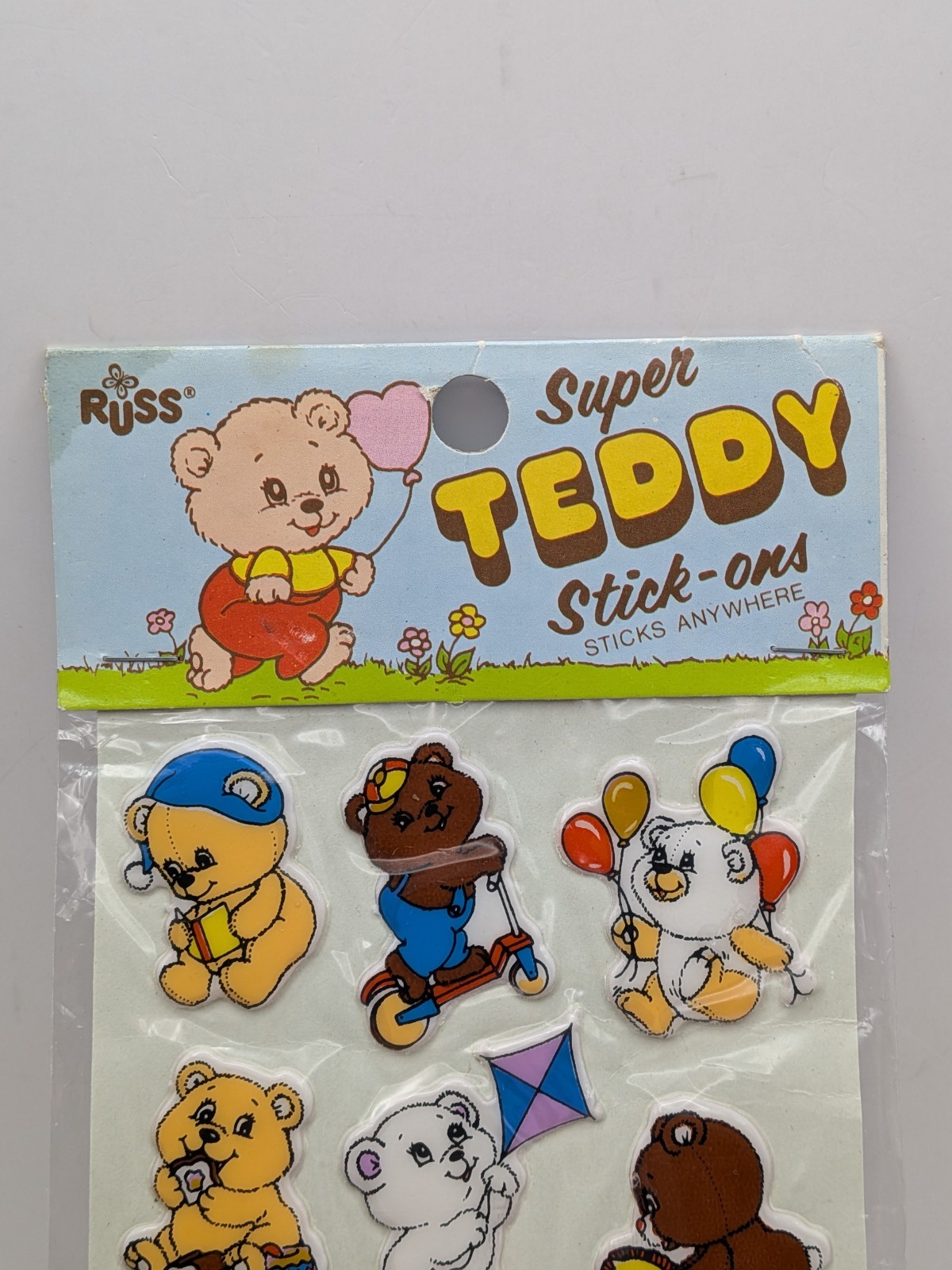 Russ Super Teddy Stick-ons Stick Anywhere Vintage 1980s Rare Brand New Sealed