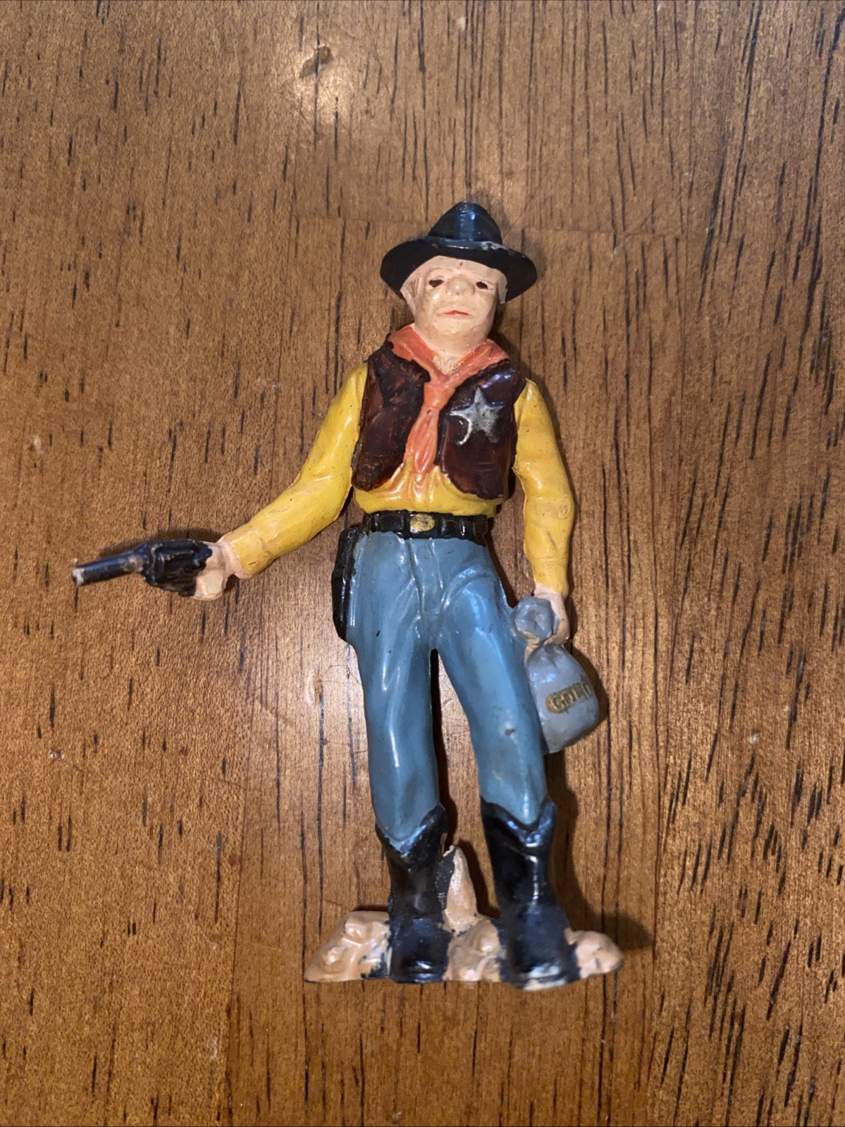 VINTAGE 1960S Sheriff Holding A Bag Of Gold Hand Painted