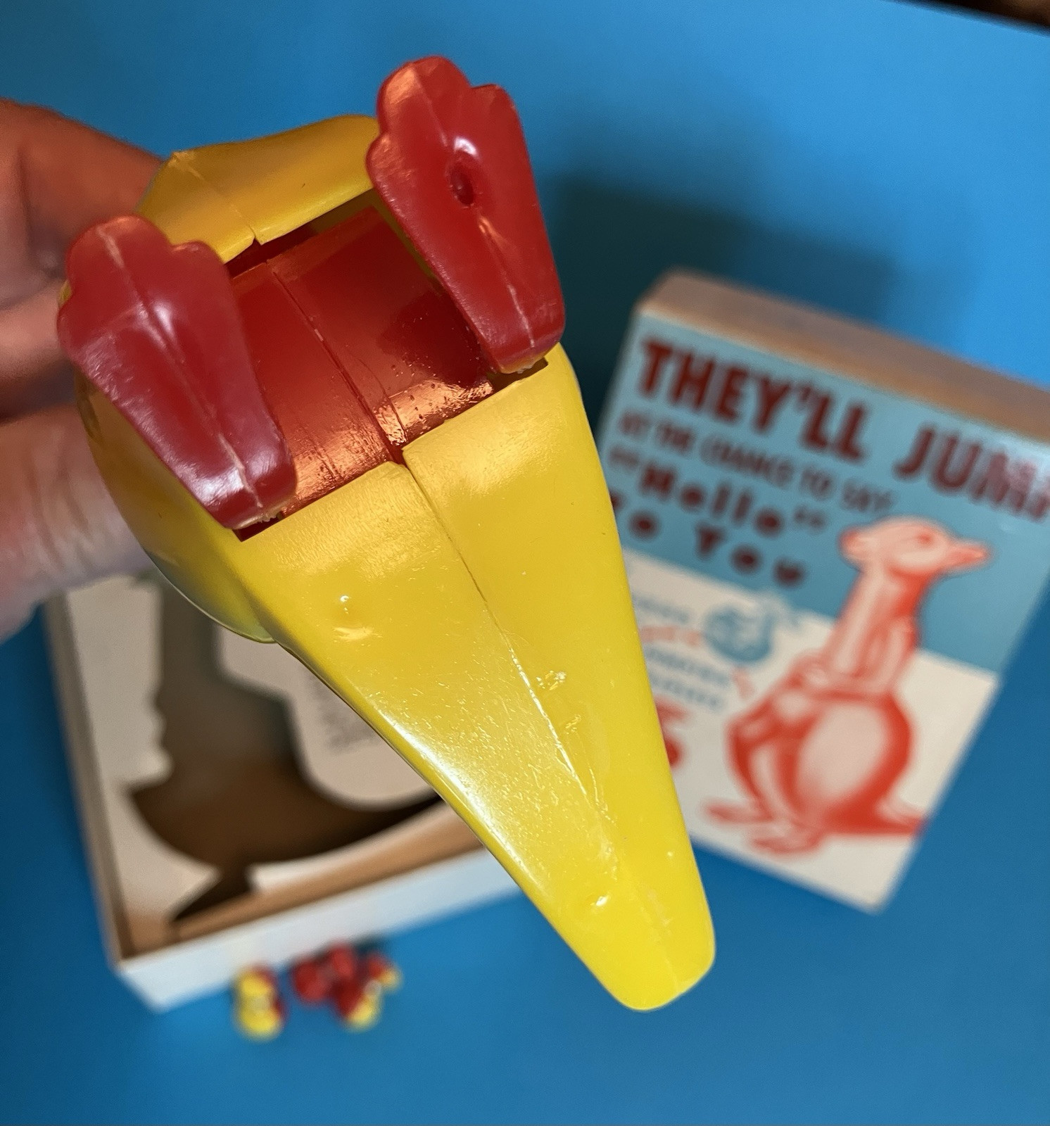 Katy Kangaroo w/3 Jumping Joeys Plastic w/Box 1951 H. Fishlove – Marvin Glass