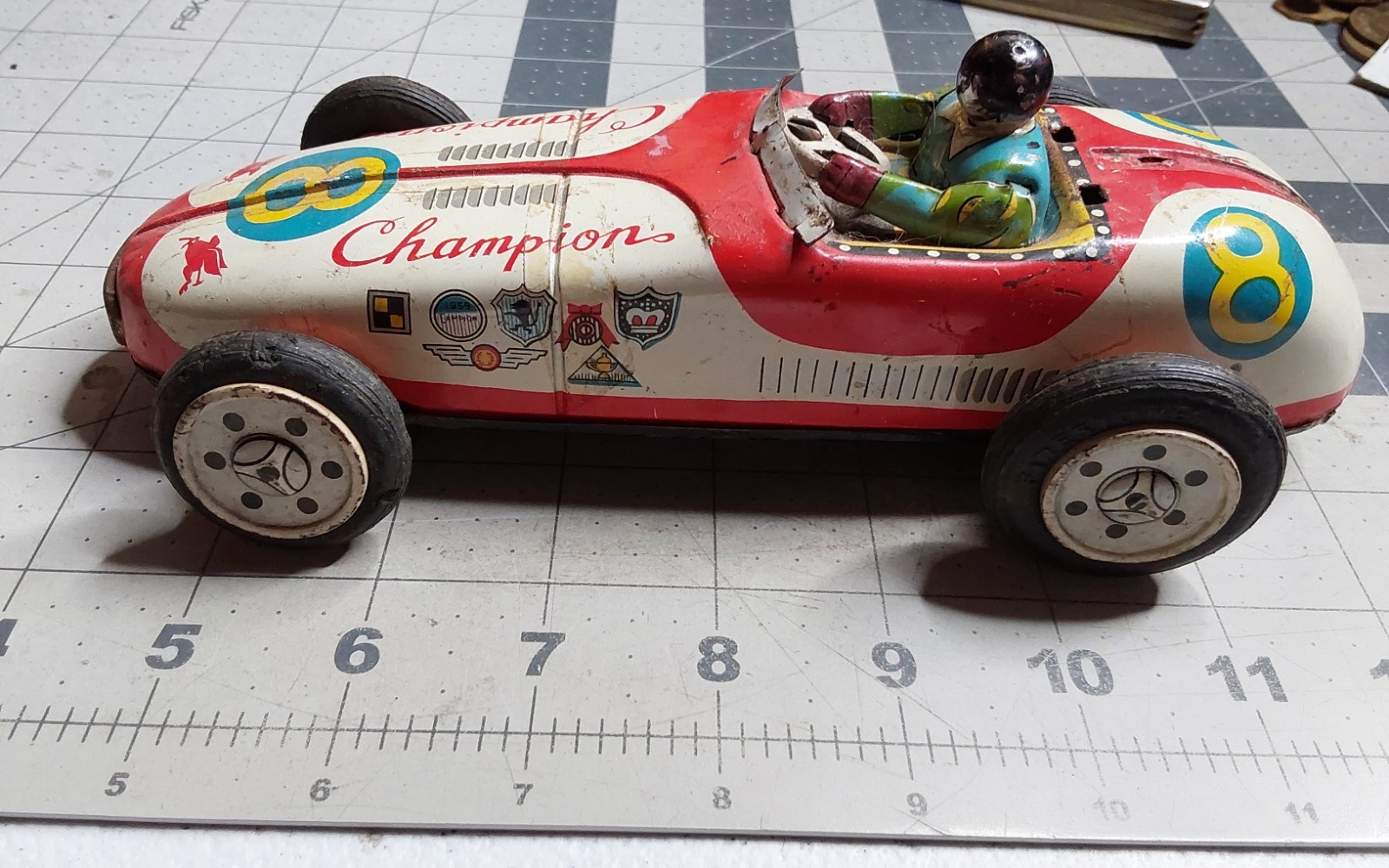 1950’s ATC Asahi Japan Tin Friction Champion 8 Mobilgas Toy Race Car