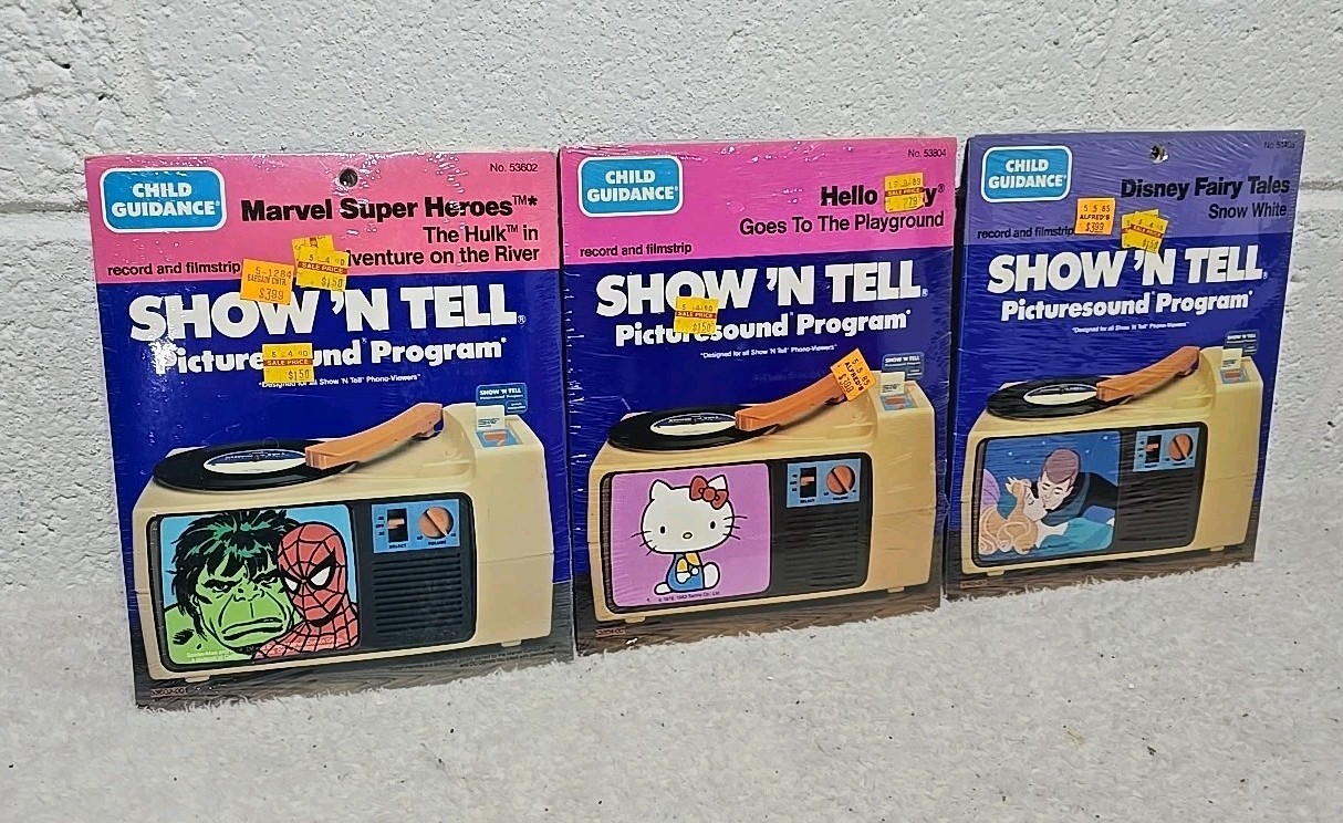 Vintage Spider-Man Hulk Hello Kitty Disney Show ‘N Tell 3pc Lot 1983 Sealed (S3B
