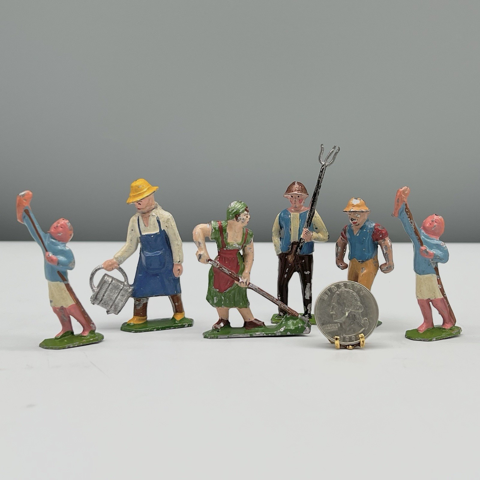 Lot BRITAINS FRANCE 1930s LEAD FARMERS WIFE TOOLS BOY FISHING Miniature Figures