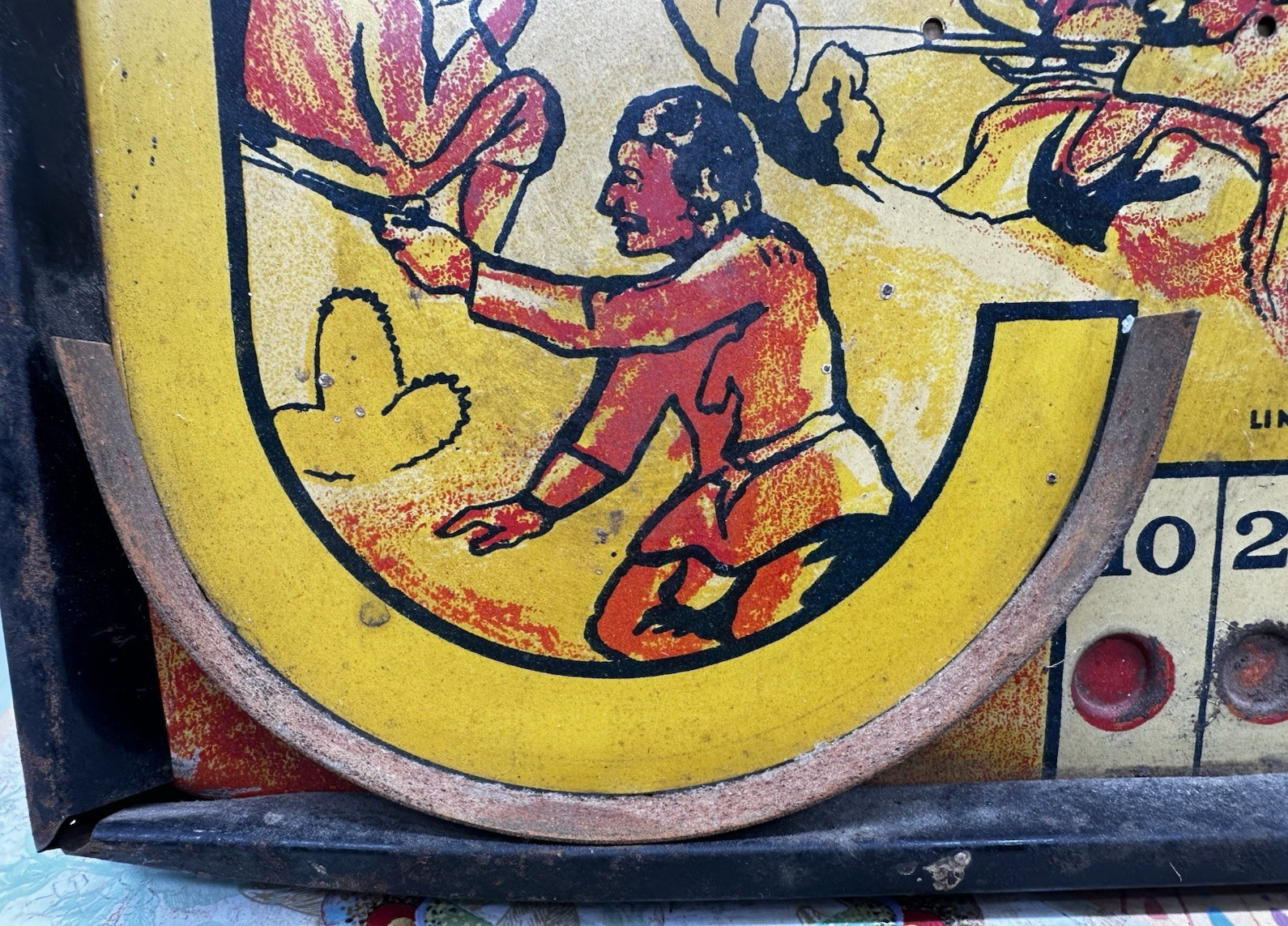 1930s Tabletop Pinball Game Toy by Lindstrom Tool & Toy Co Wild West Tin Litho