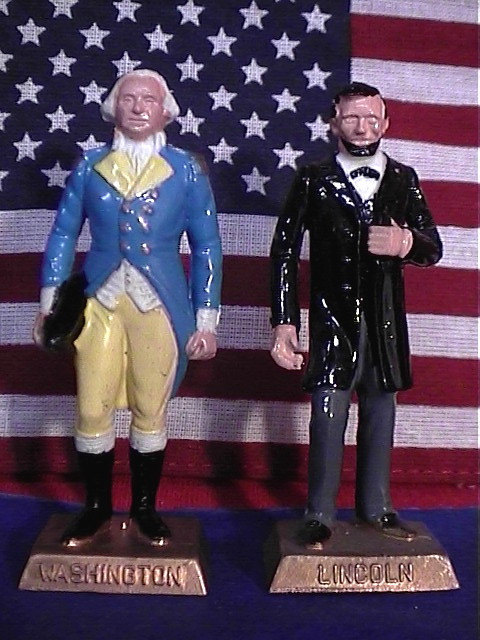 PRESIDENT LINCOLN and WASHINGTON Vintage 1960s Marx Presidents Figure 2.5″