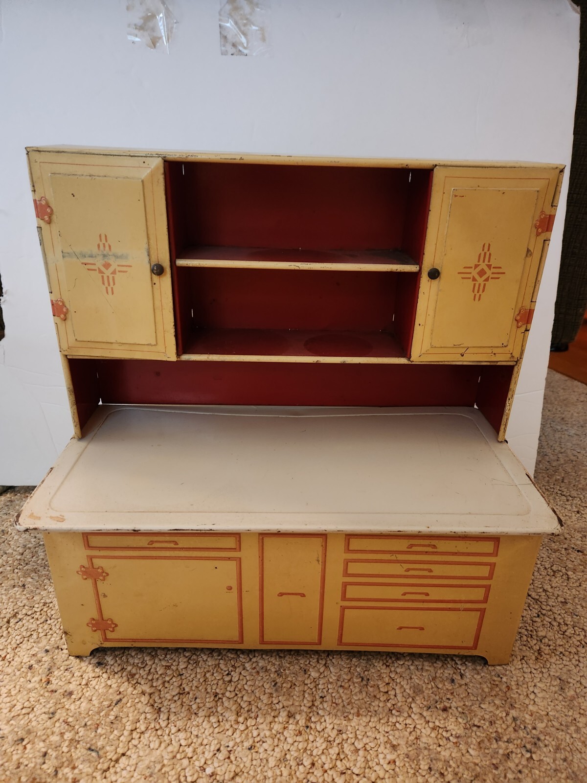 Vintage Wolverine Child’s Tin Toy Red/Cream Kitchen Hutch!